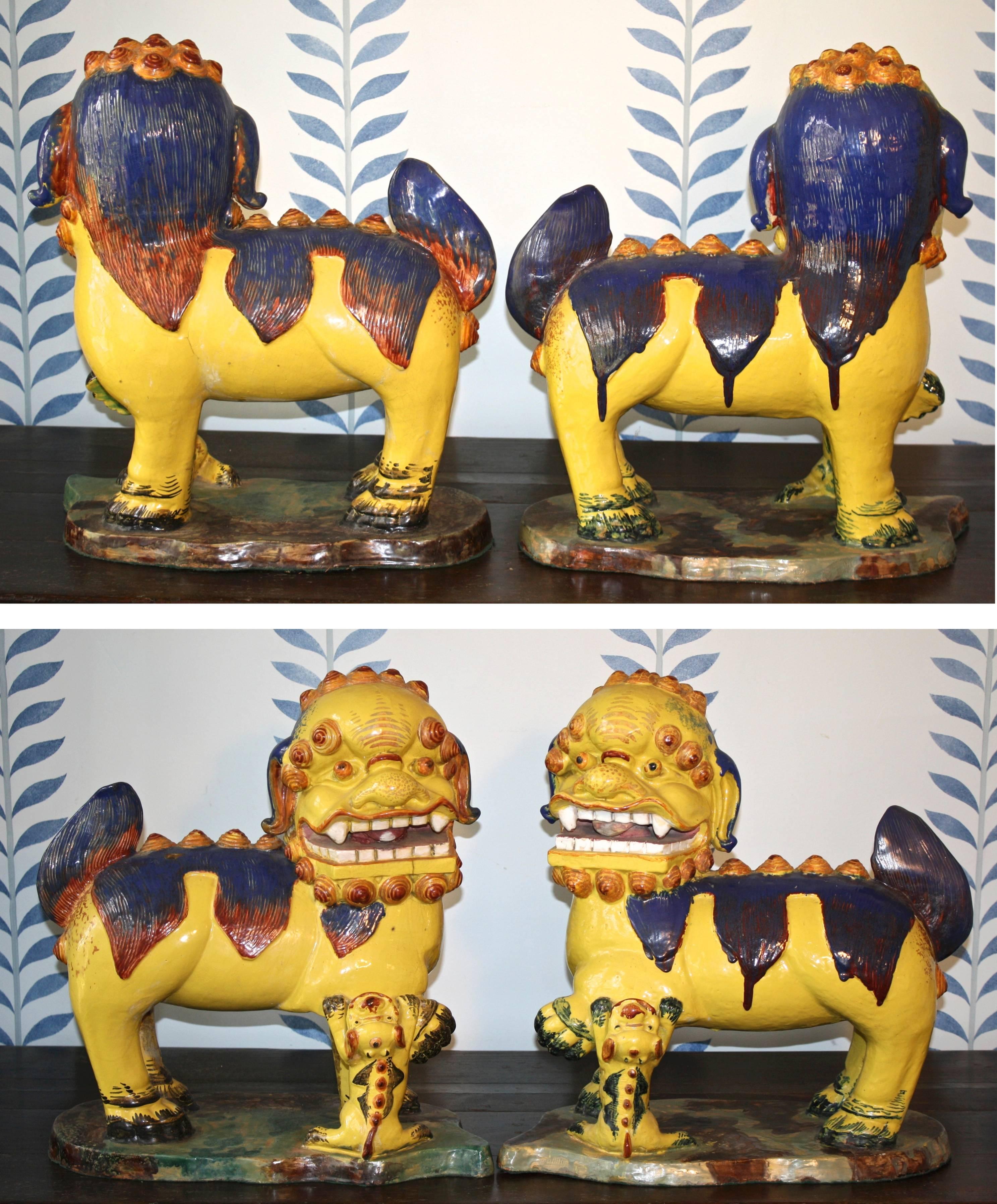 Glazed PAIR Monumental Chinese Buddhist Lionesses For Sale