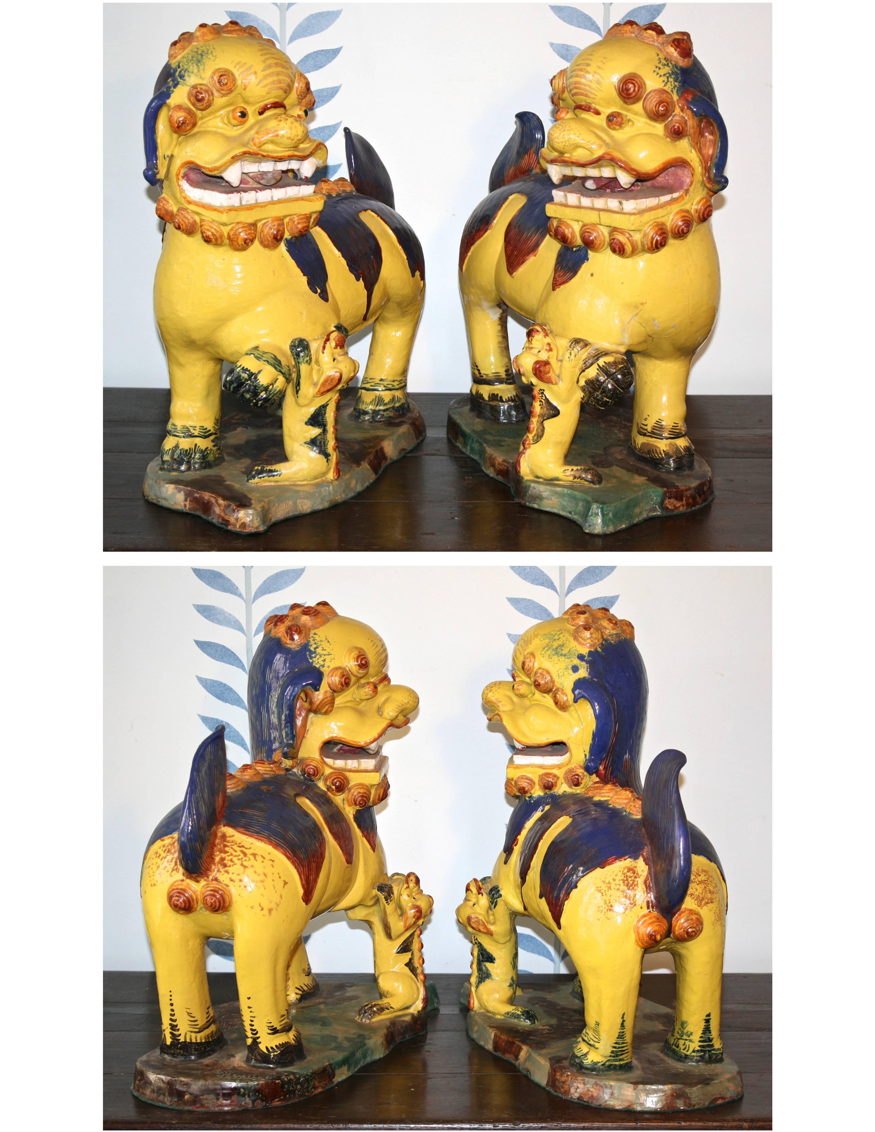 PAIR Monumental Chinese Buddhist Lionesses In Good Condition For Sale In Woodbury, CT