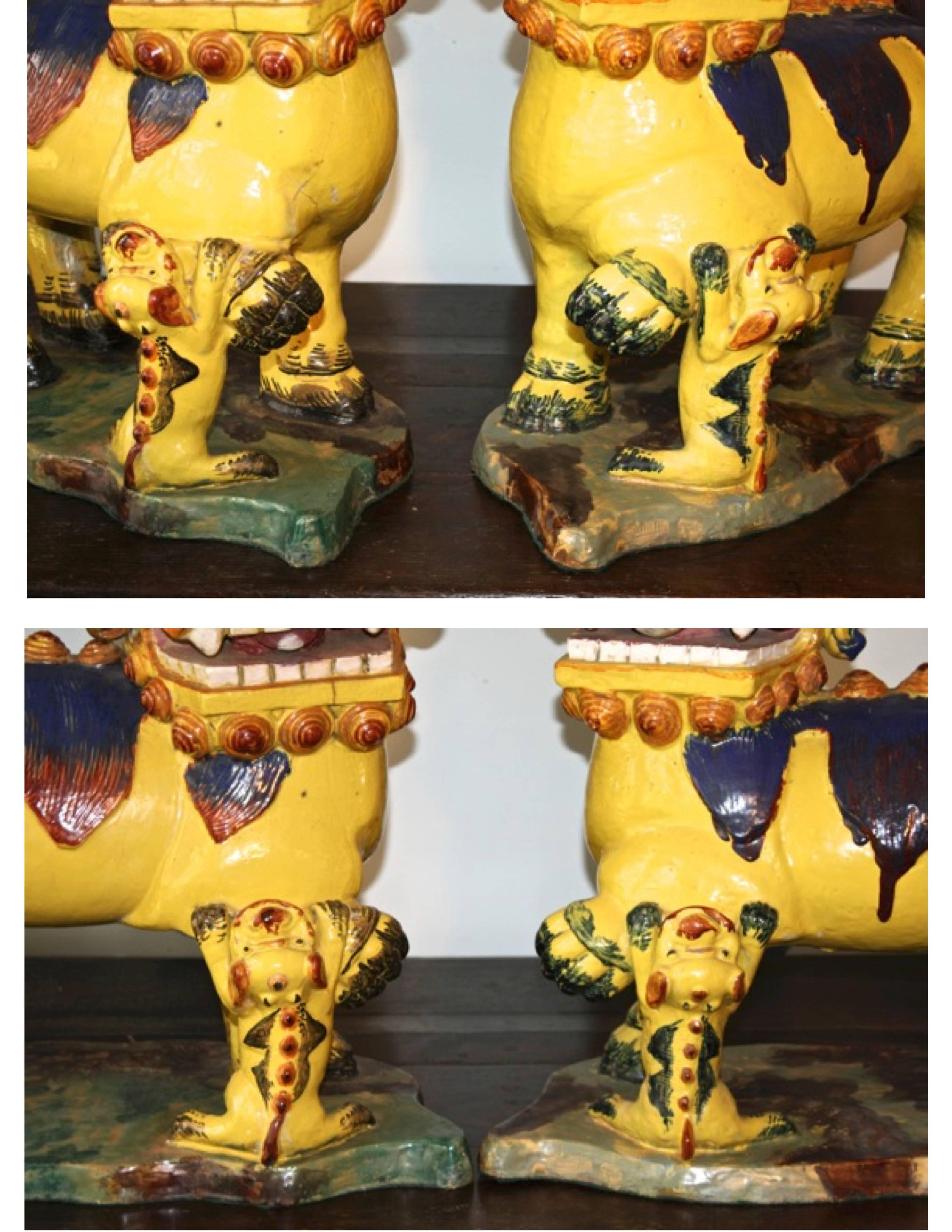 Ceramic PAIR Monumental Chinese Buddhist Lionesses For Sale