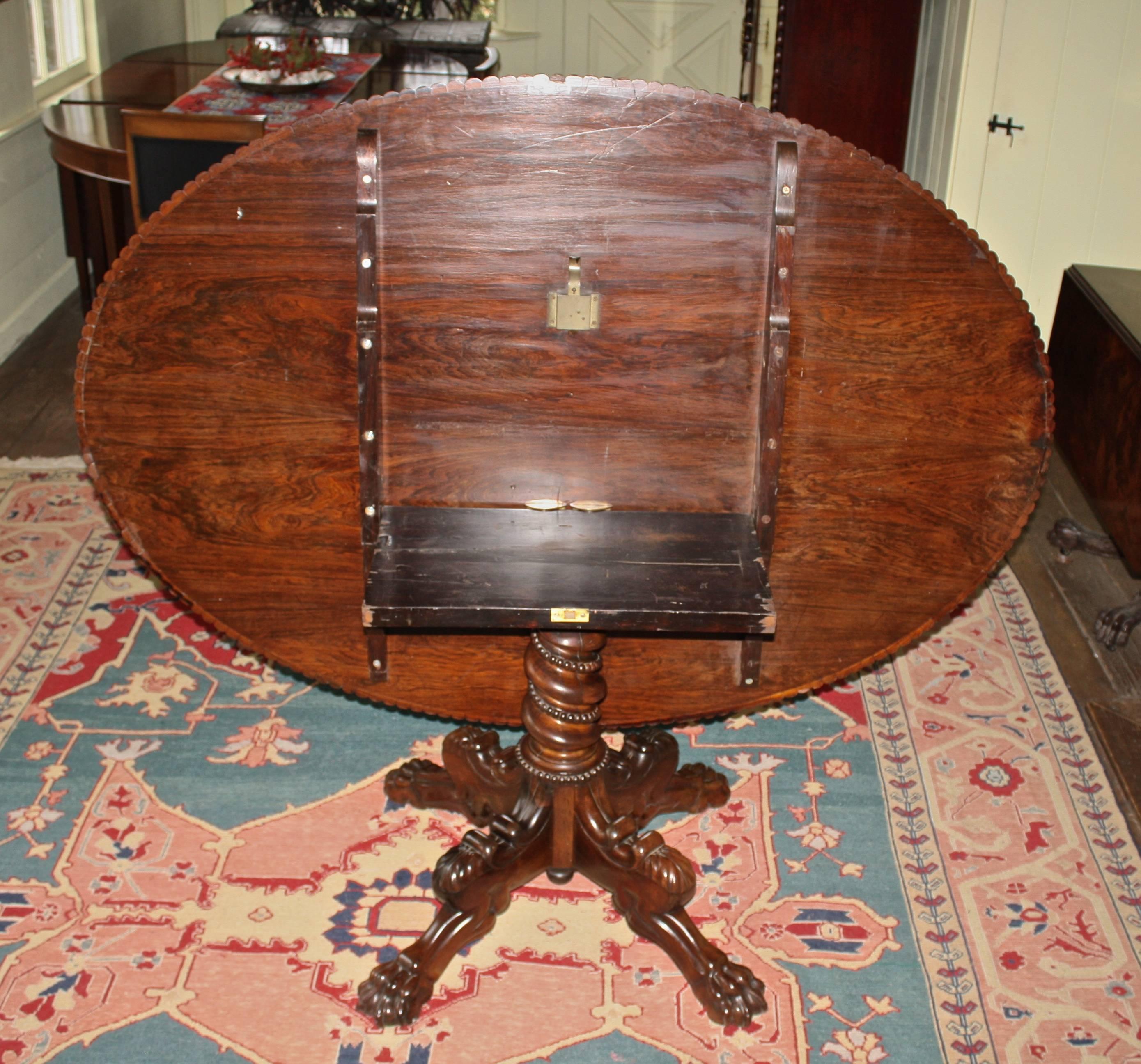 Hand-Carved Anglo-Indian Oval Rosewood Pedestal Table For Sale