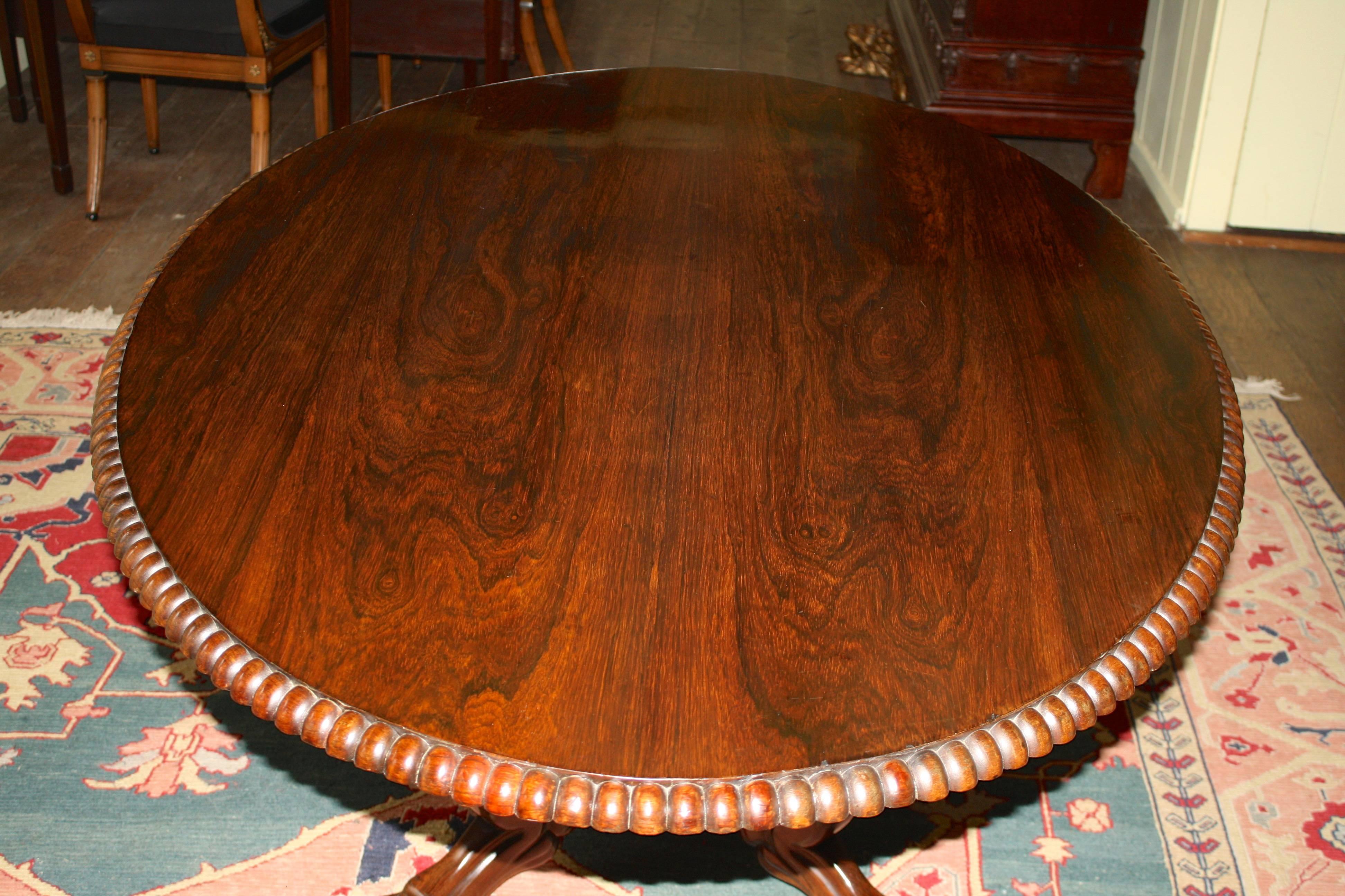 Anglo-Indian Oval Rosewood Pedestal Table In Good Condition For Sale In Woodbury, CT