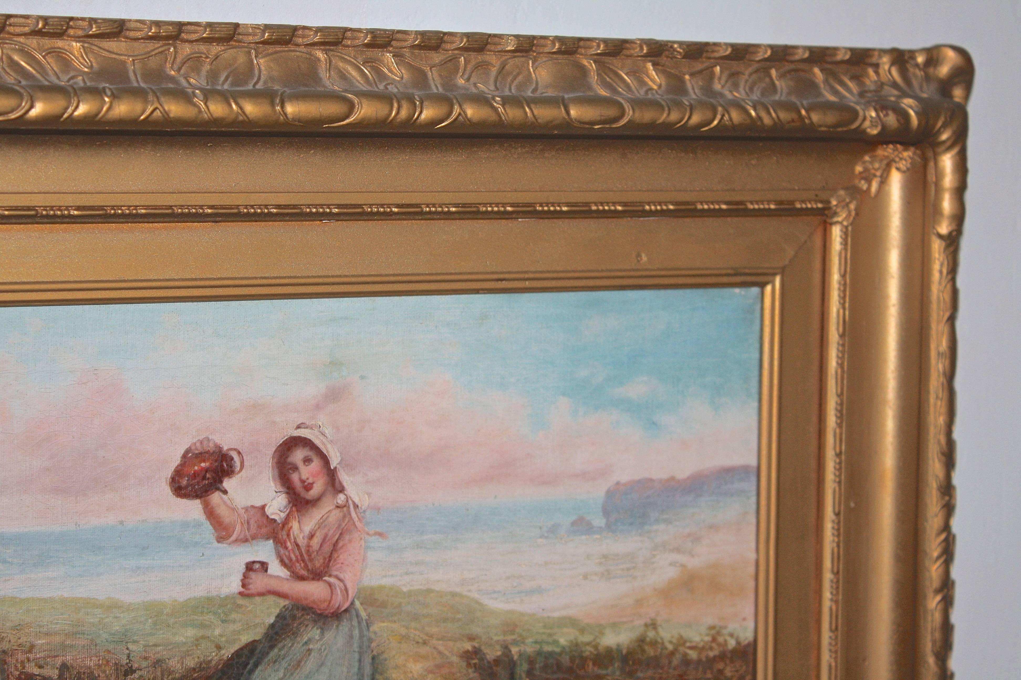 19th Century Seaside Picnic - Oil on Canvas For Sale