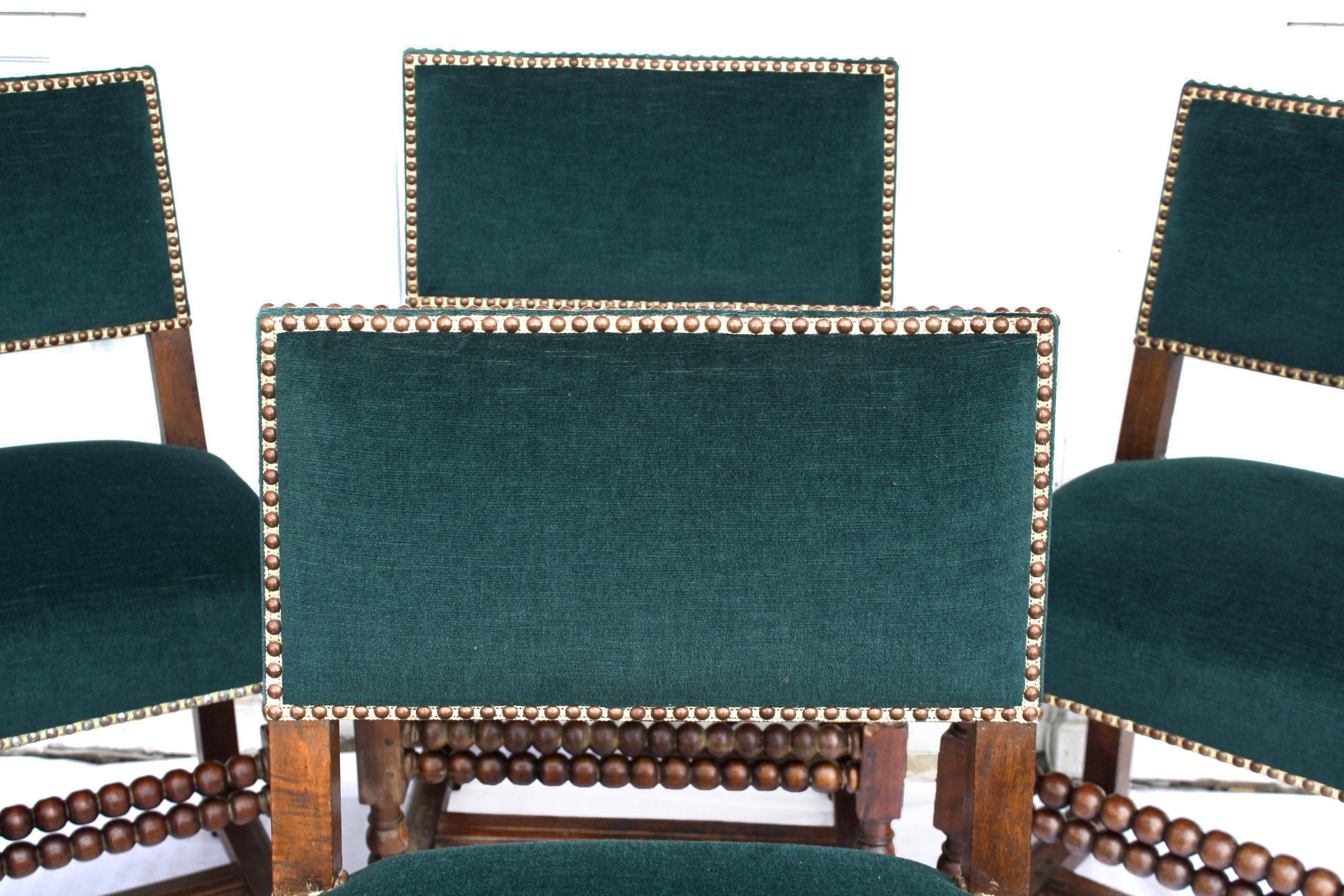 Upholstery SIX Louis XIII Dining Chairs For Sale