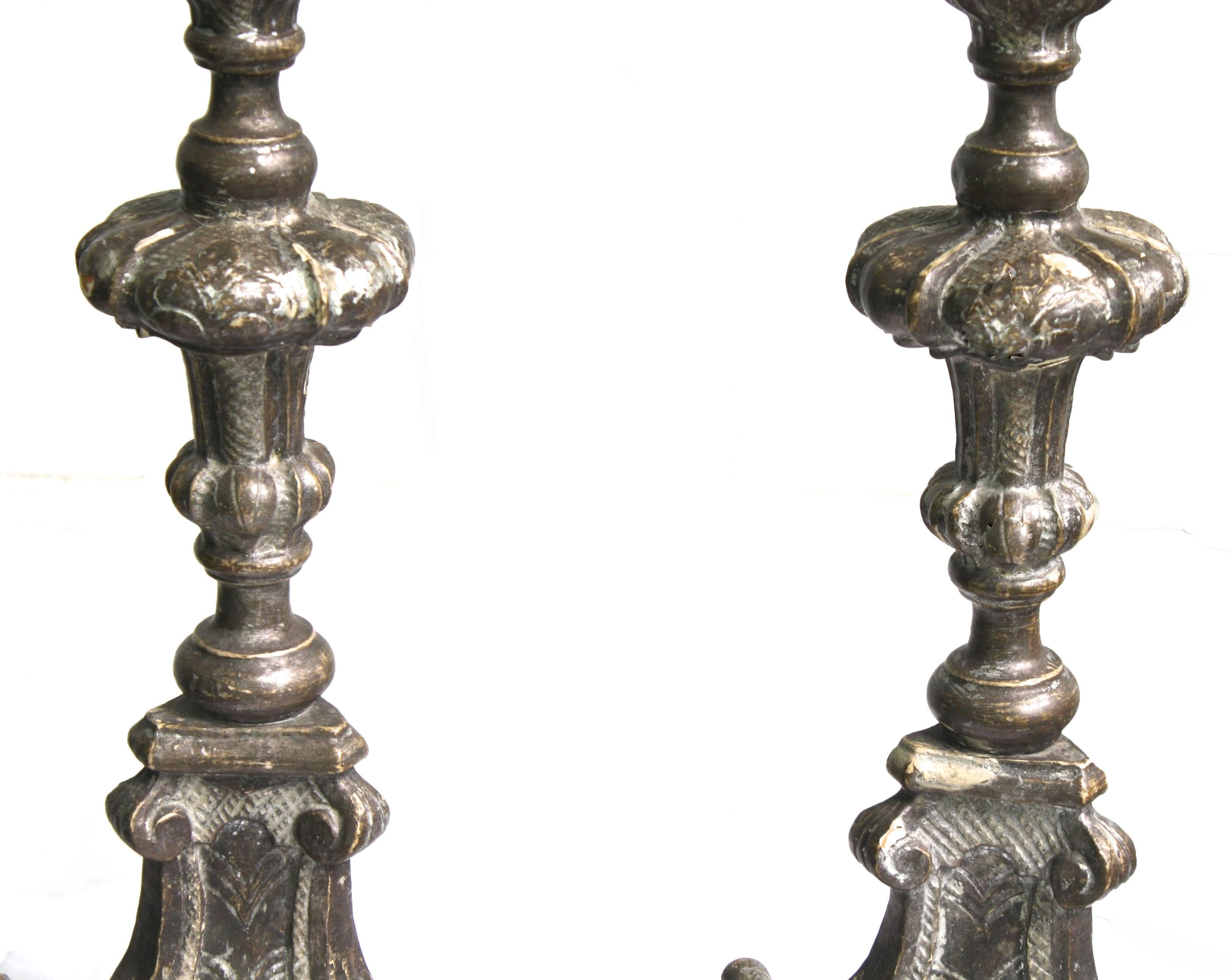 18th Century and Earlier PAIR Italian Baroque Silver Gilt Prickets For Sale