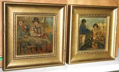 PAIR Dickensian Oil on Board Paintings