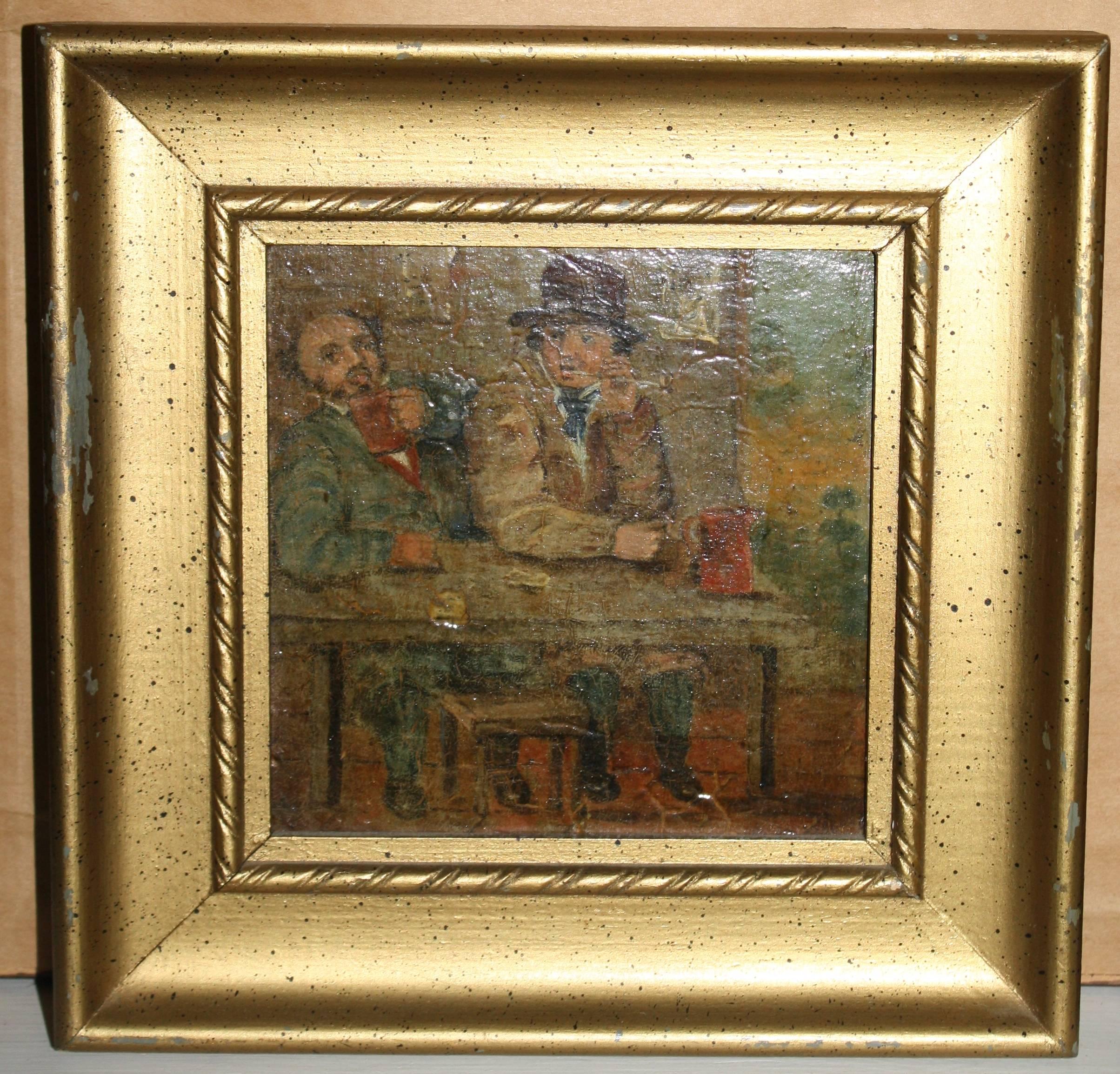 English PAIR Dickensian Oil on Board Paintings For Sale