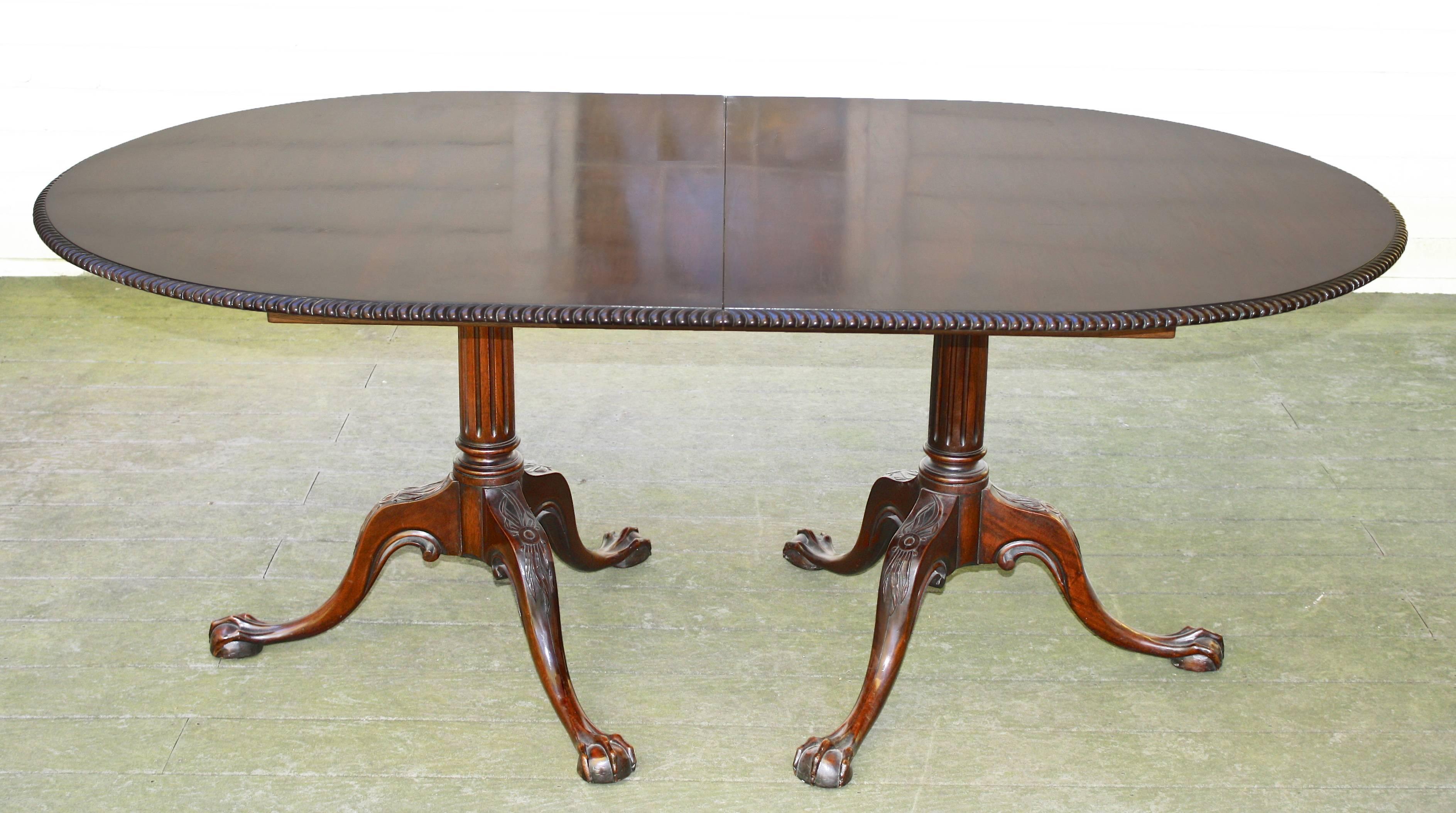 American Philadelphia Chippendale Revival Double Pedestal Dining Table