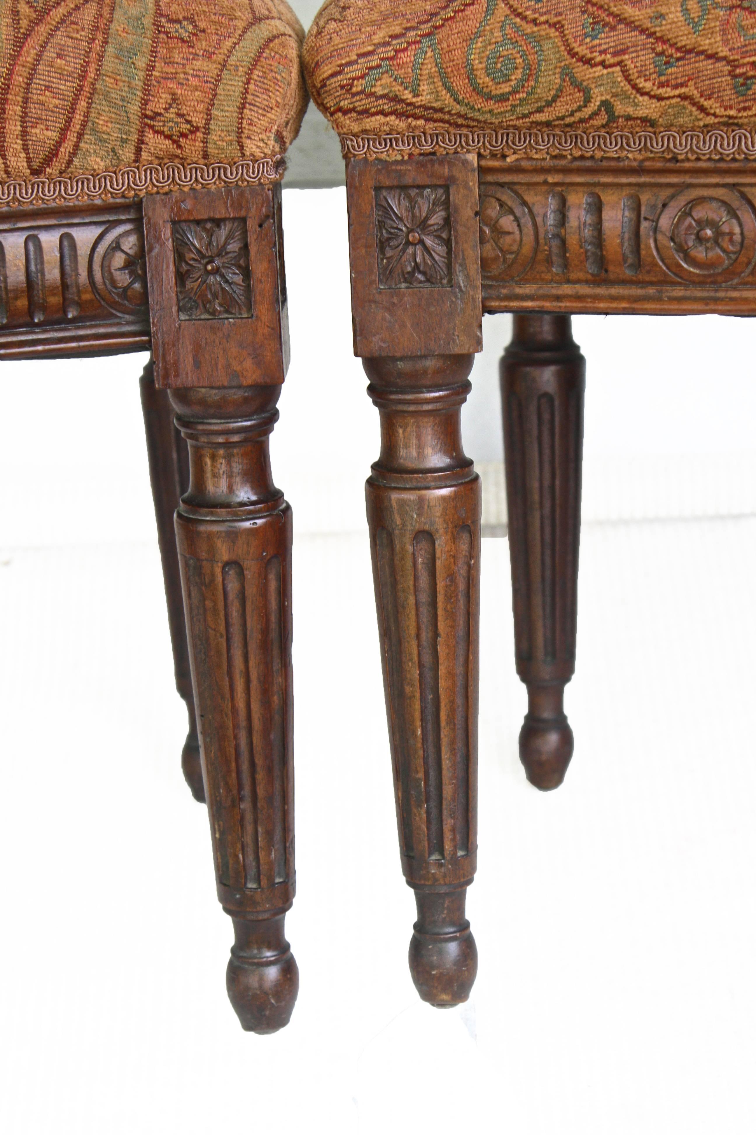 Pair of Italian Neoclassical Walnut Side Chairs For Sale 3