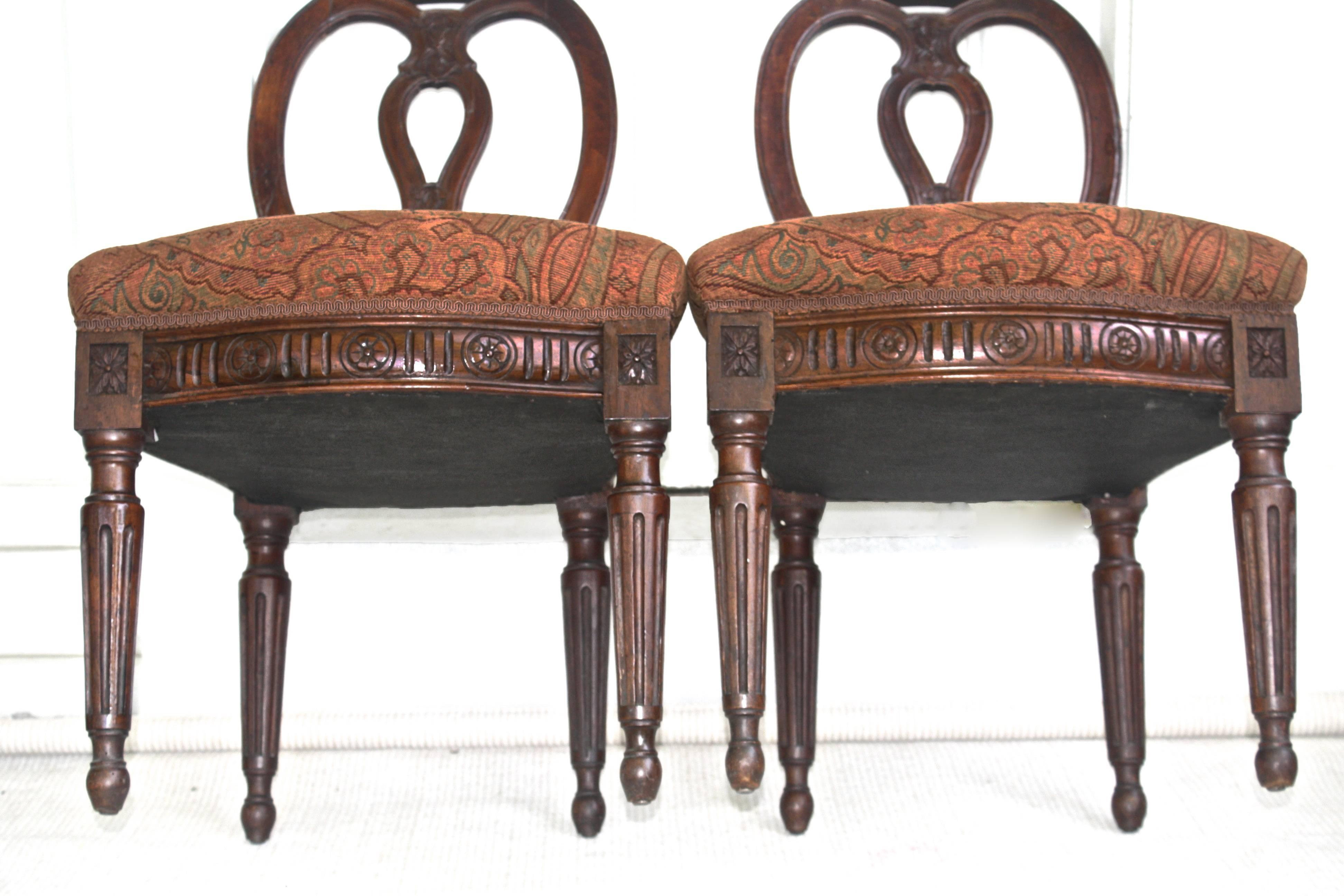 Pair of Italian Neoclassical Walnut Side Chairs For Sale 4