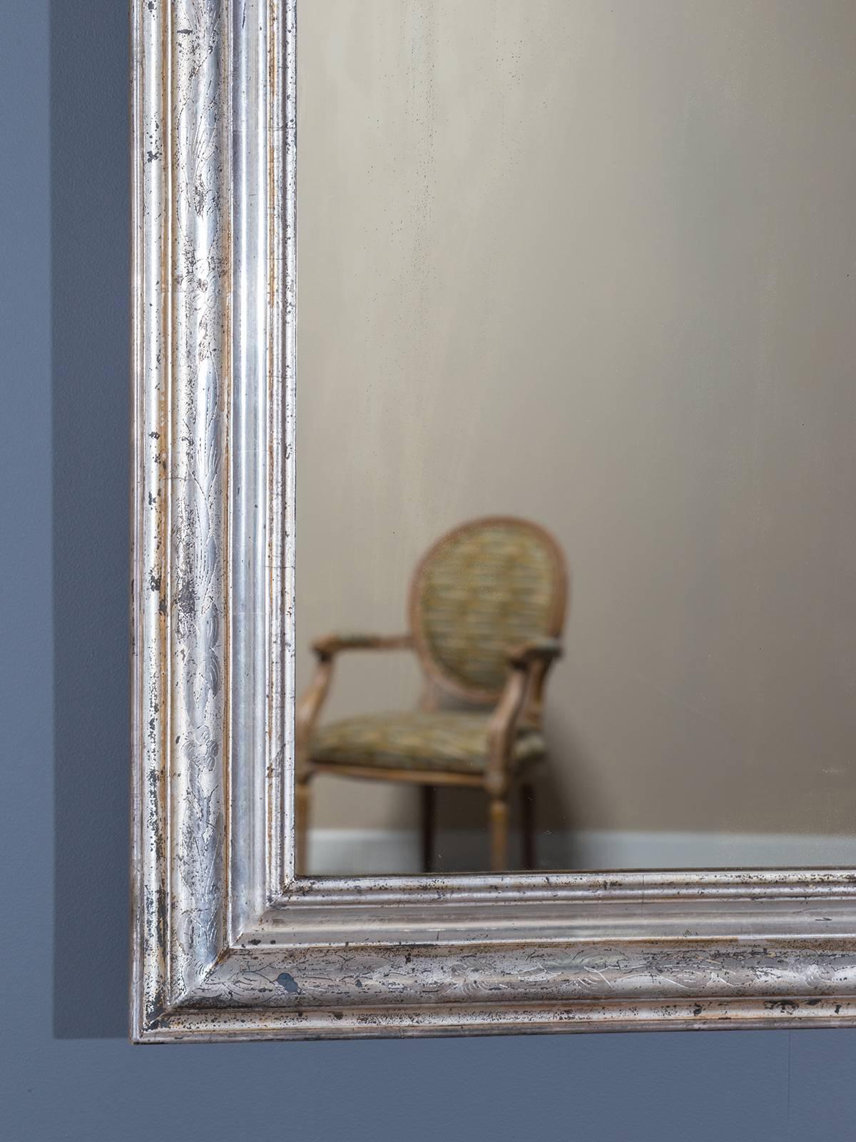 Antique French Louis Philippe Silver Gilt Mirror, circa 1895 In Excellent Condition In Houston, TX