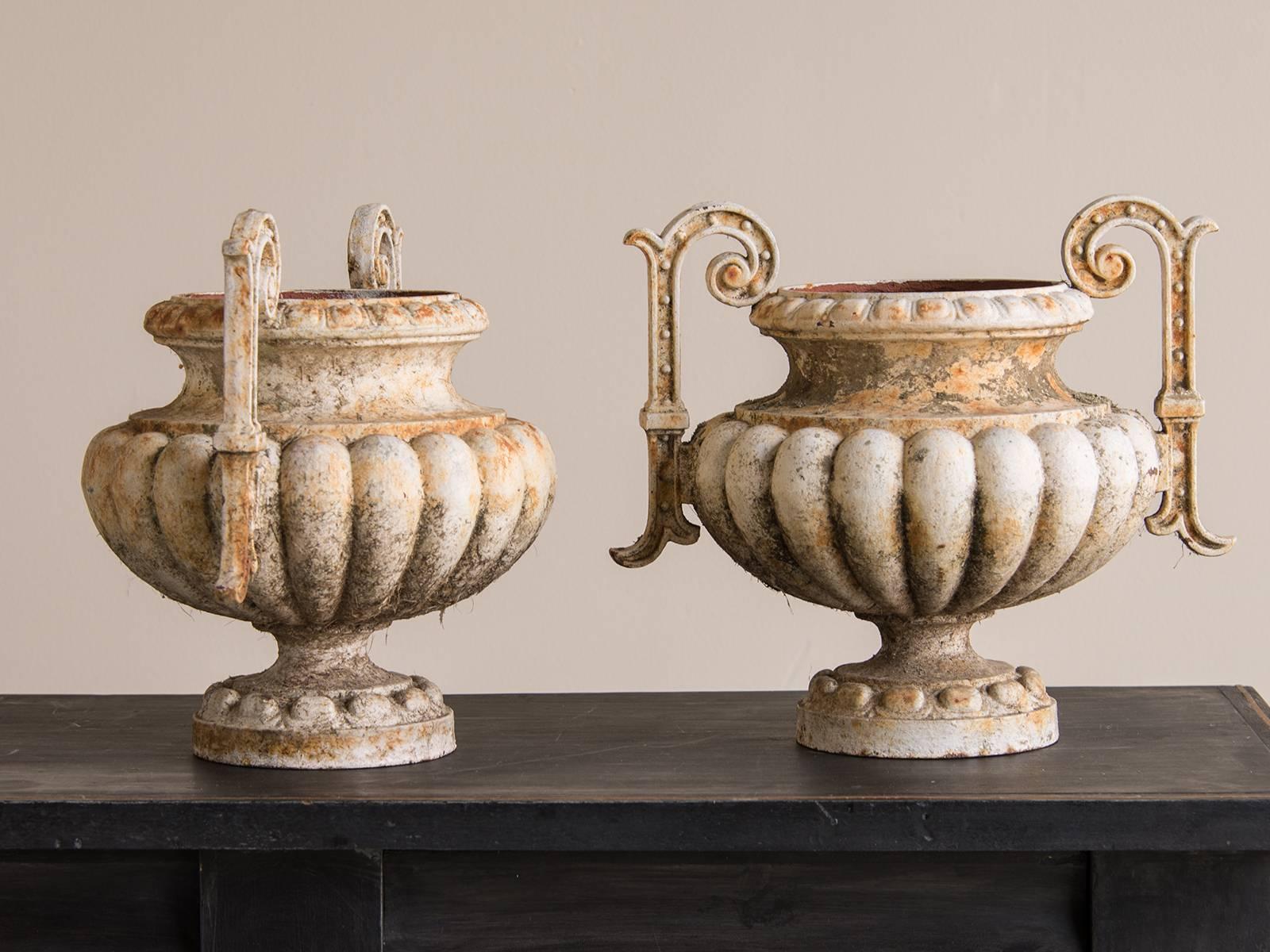 Pair of Antique French Painted Iron Garden Urns, circa 1880 2