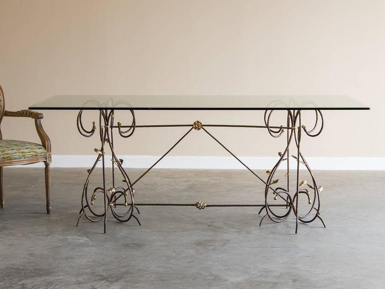 Vintage French Hand Gilded Iron Table, Glass Top at 1stDibs