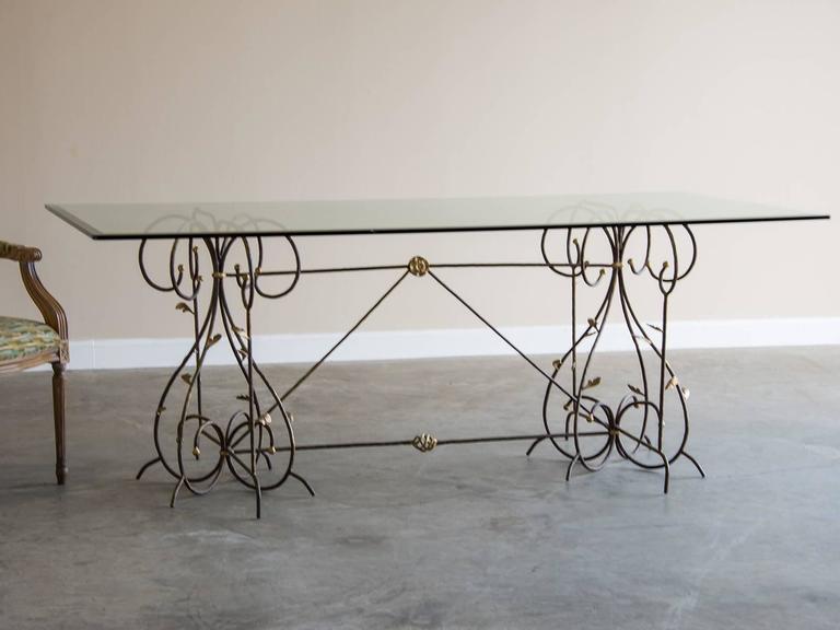 Vintage French Hand Gilded Iron Table, Glass Top at 1stDibs