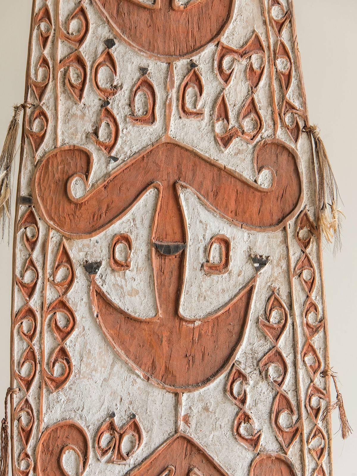 Carved Tall Aboriginal Tribal Parrying Shield, New Zealand