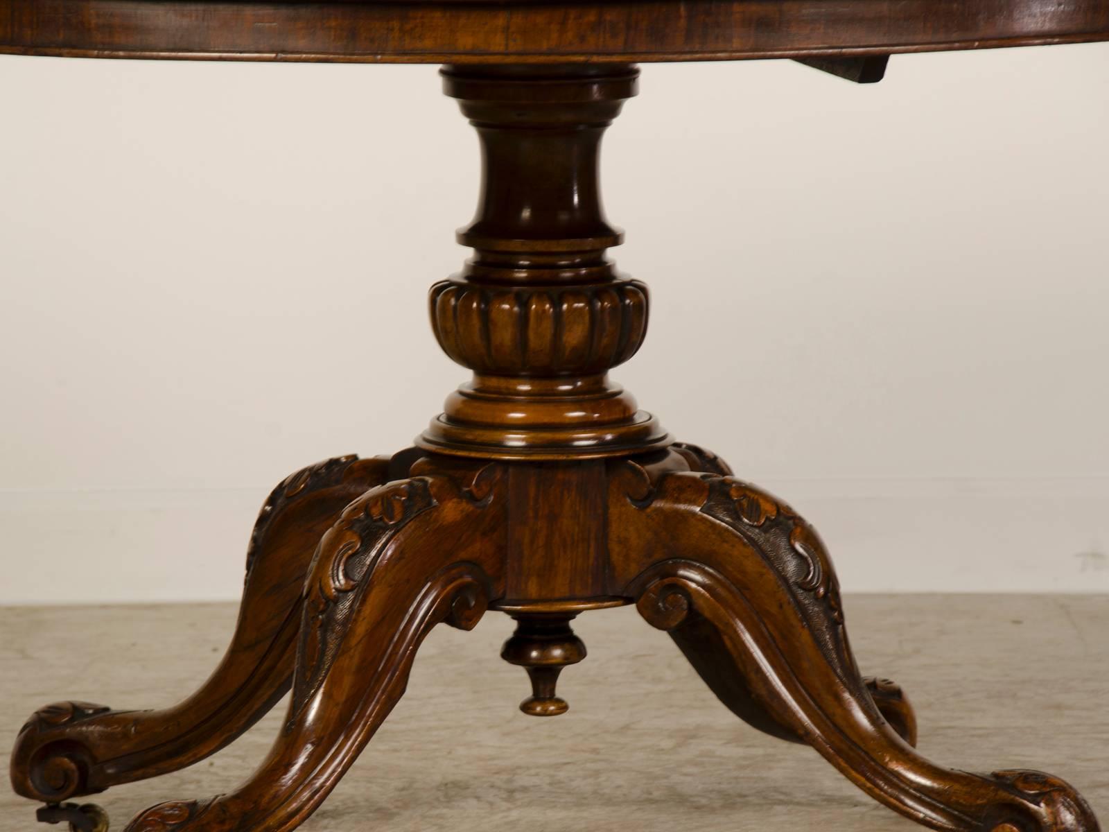 Mid-19th Century Gorgeous Burl Walnut English Oval Tilt Top Table, Original Casters, circa 1865