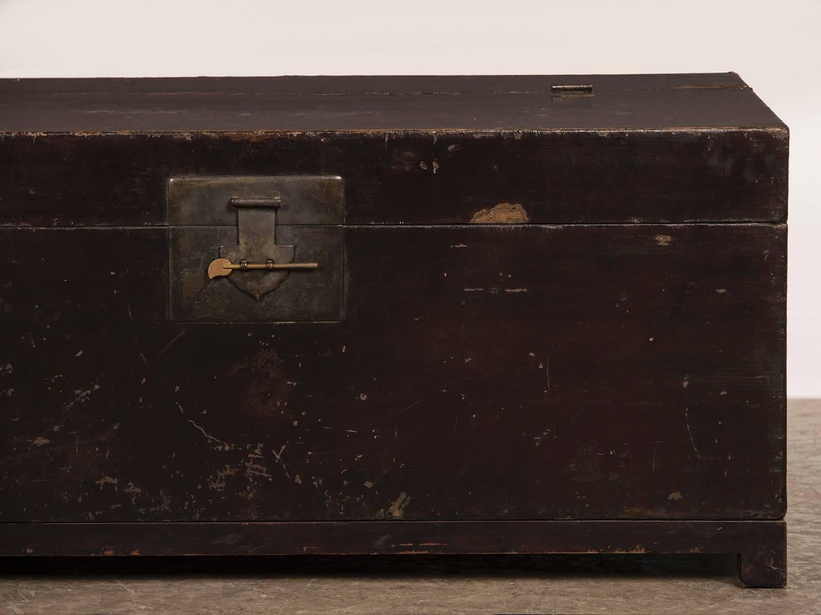 Lacquered Large Antique Chinese Camphor Wood Trunk, circa 1875