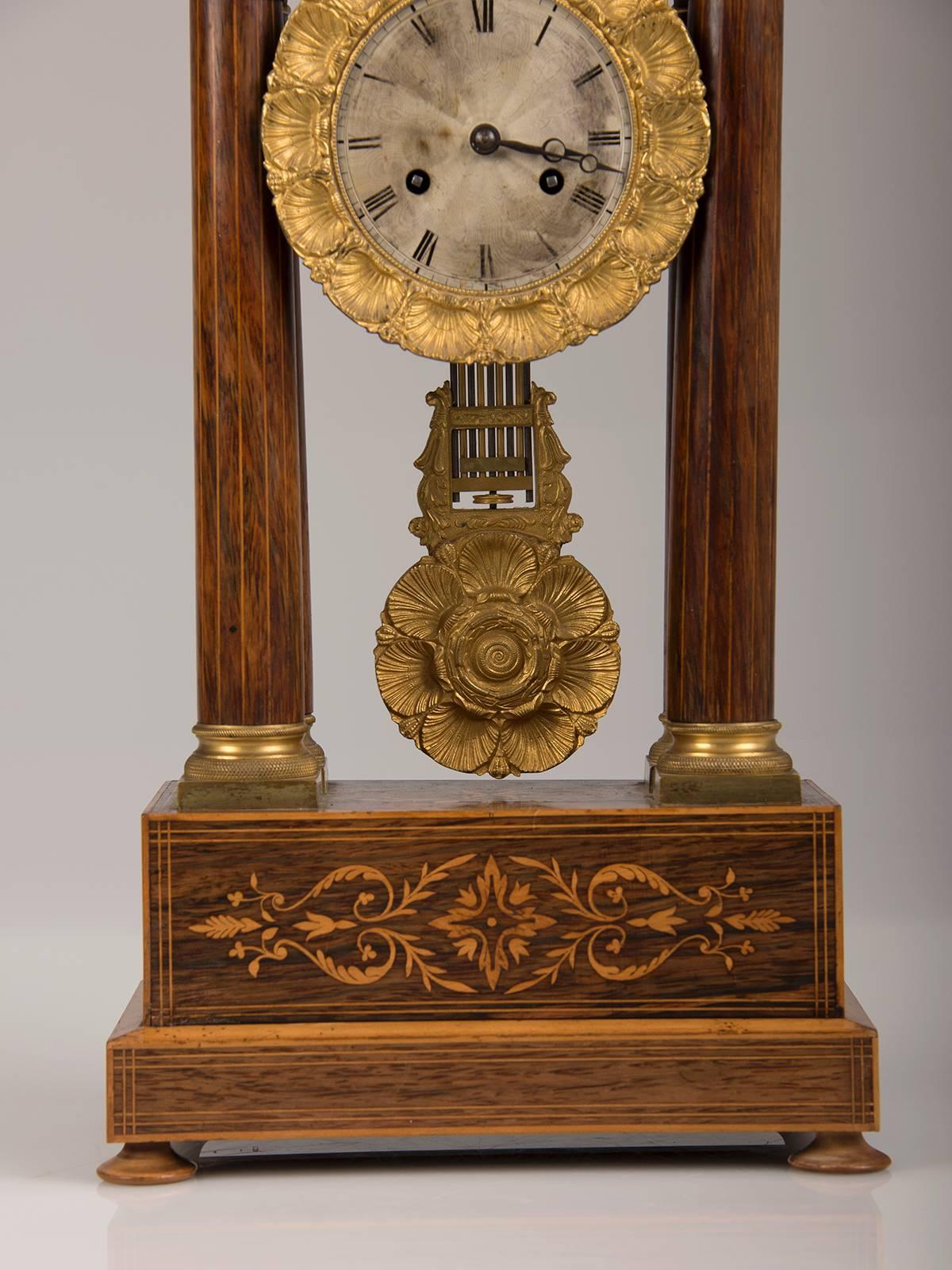 Louis Philippe Period Rosewood, Ormolu Antique French Portico Clock, circa 1840 In Excellent Condition In Houston, TX