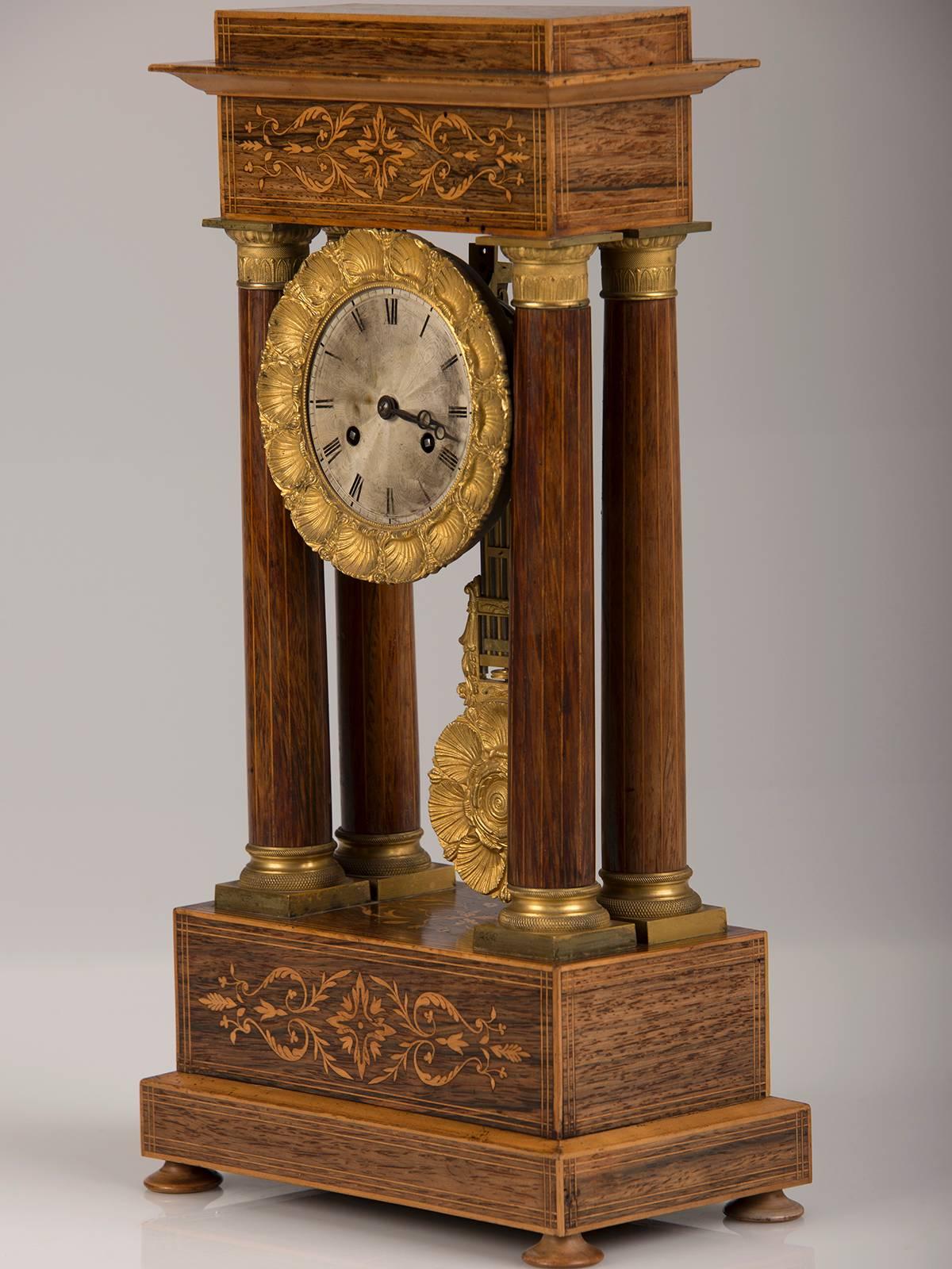 Louis Philippe Period Rosewood, Ormolu Antique French Portico Clock, circa 1840 1