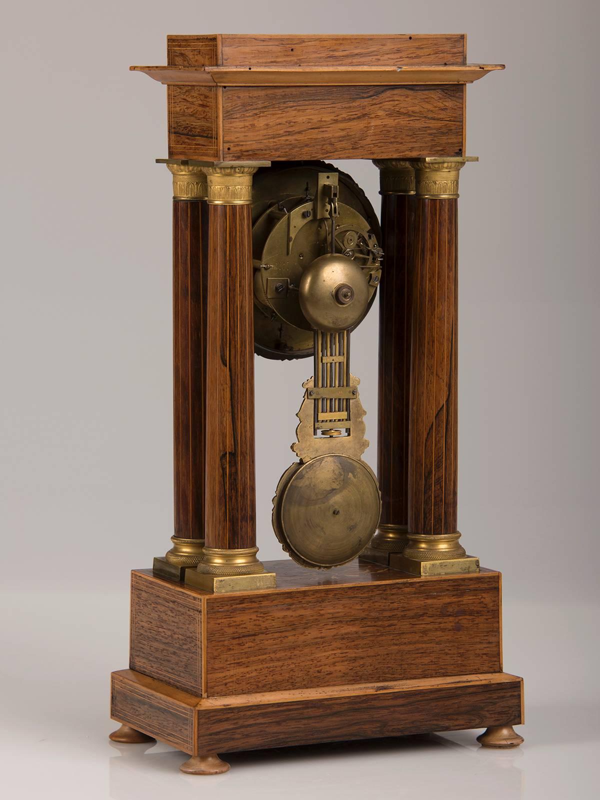 Louis Philippe Period Rosewood, Ormolu Antique French Portico Clock, circa 1840 2
