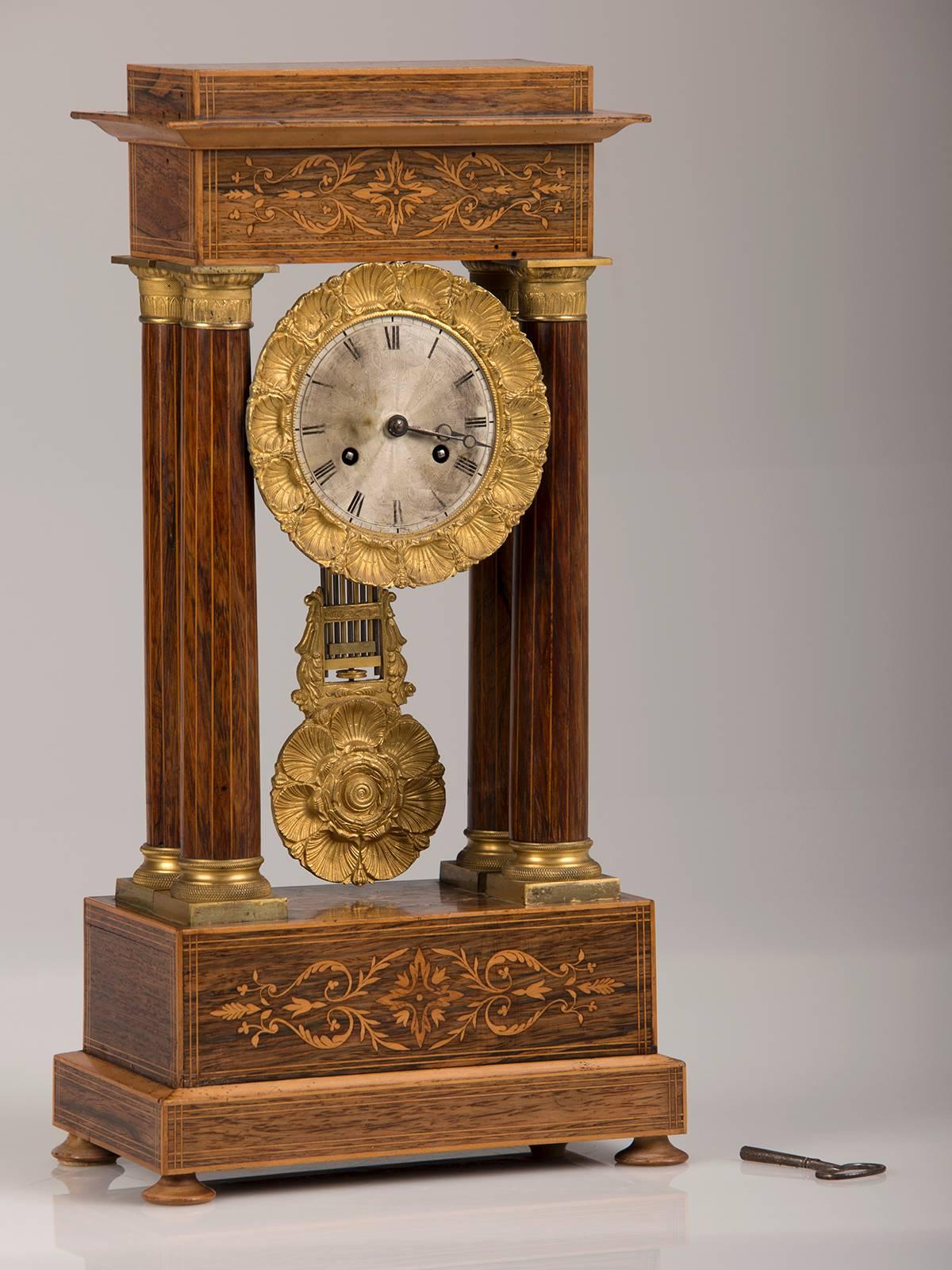 Mid-19th Century Louis Philippe Period Rosewood, Ormolu Antique French Portico Clock, circa 1840
