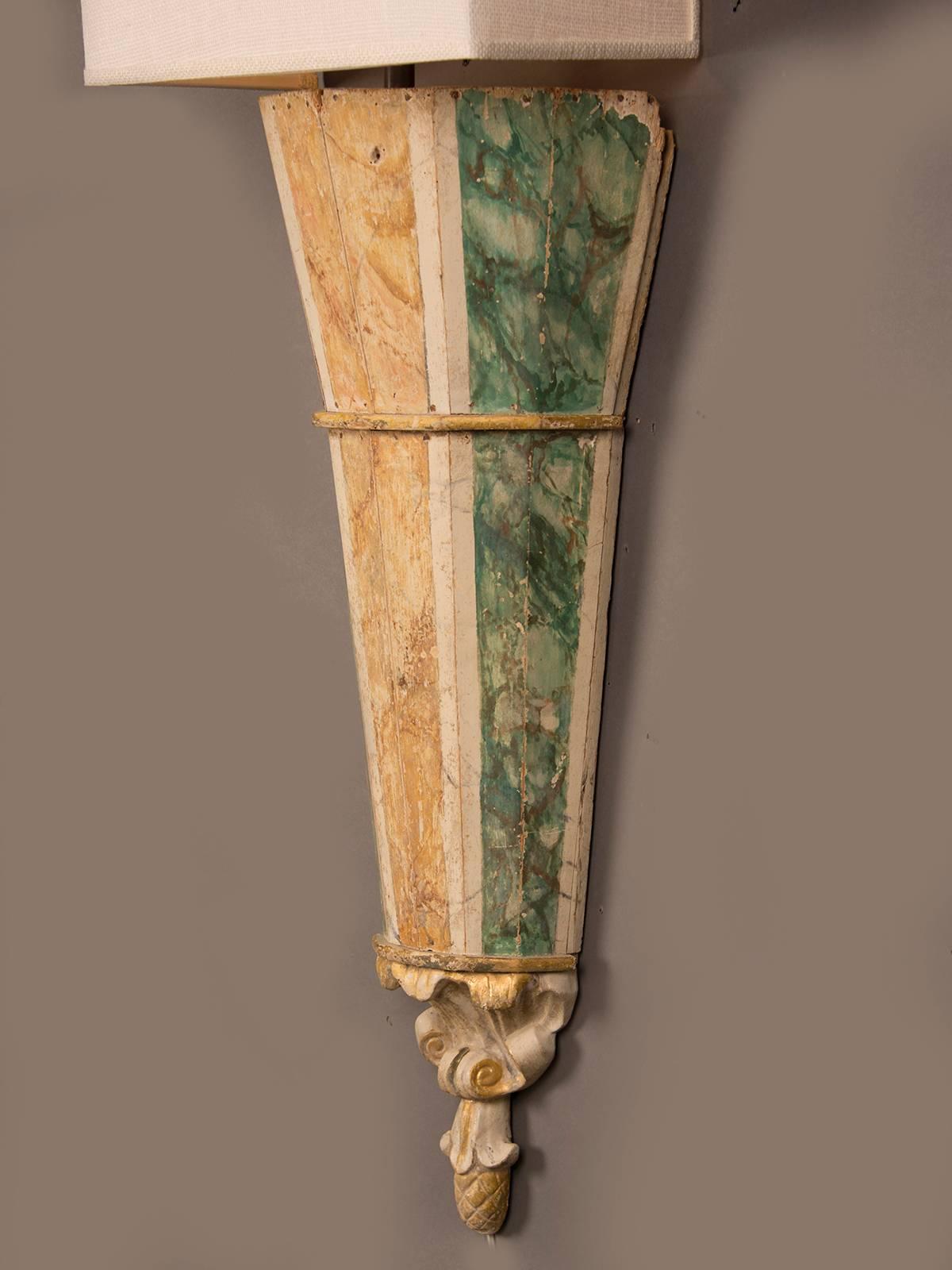 Pair of Antique Grand Italian Sconces, Original Painted Finish, circa 1820 3