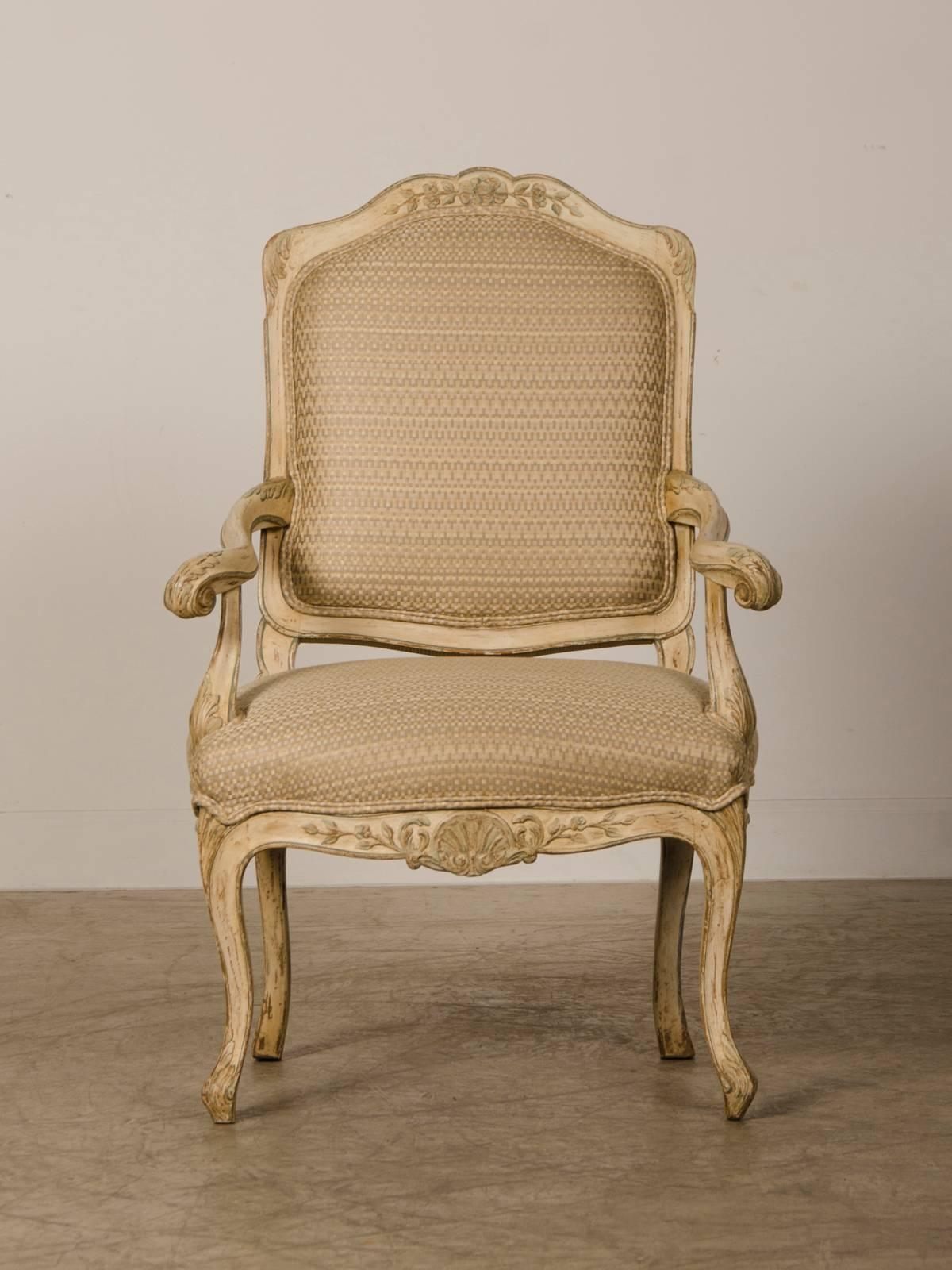 French Pair of Louis XV Period Italian Armchairs, Original Painted Finish, circa 1770 For Sale