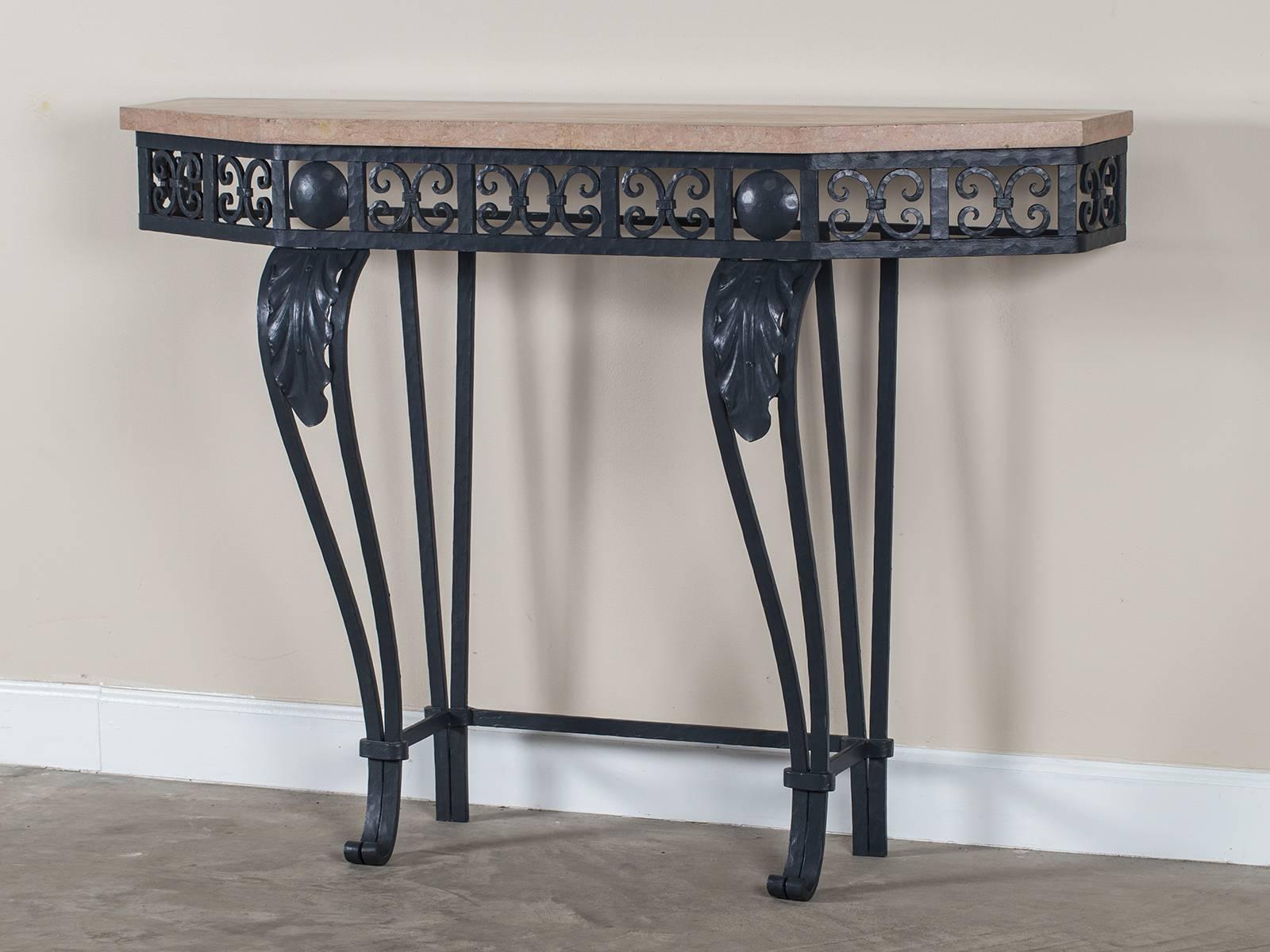 Art Deco Period Painted Iron and Marble French Console Table, circa 1930 1