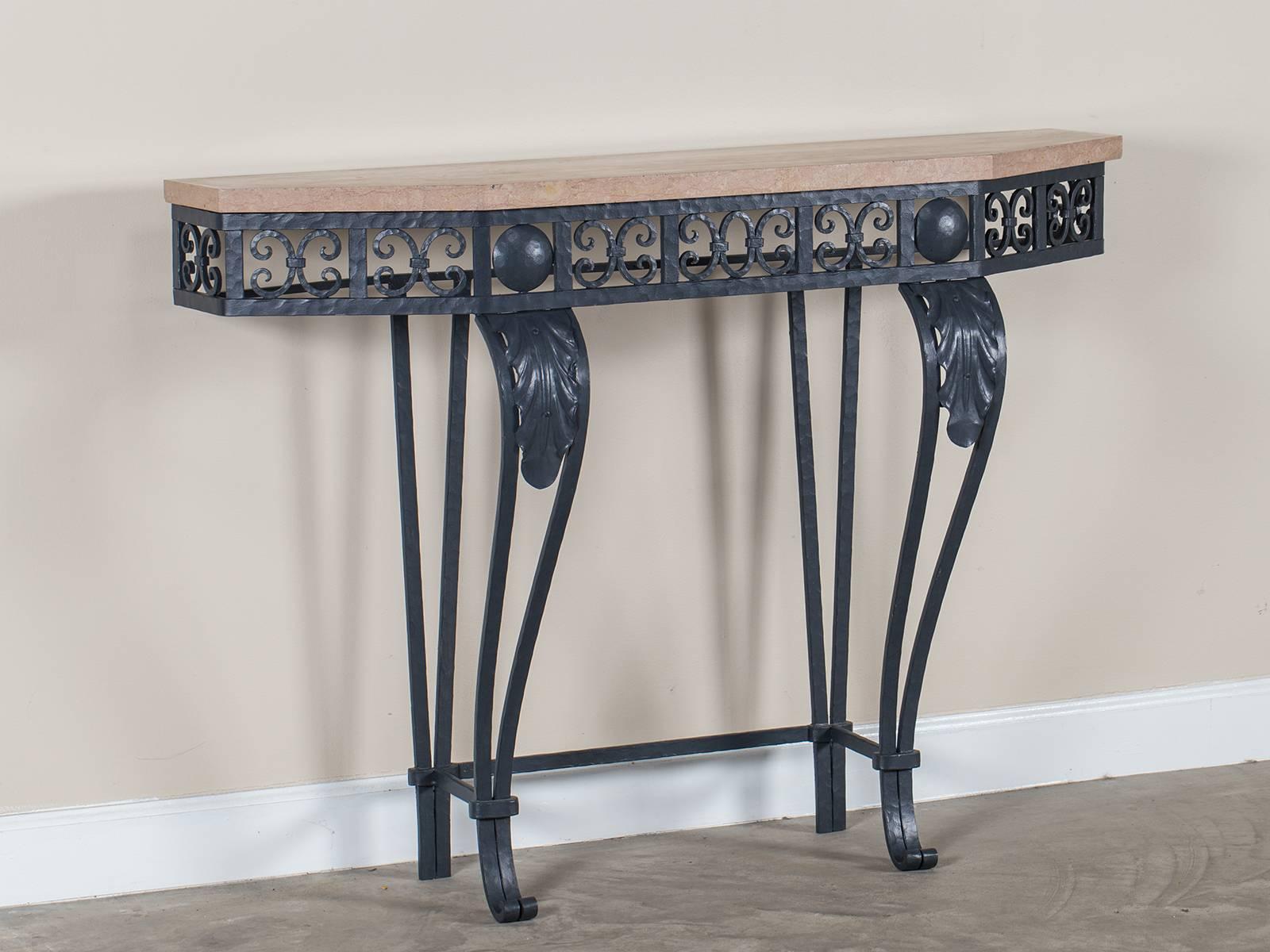 Mid-20th Century Art Deco Period Painted Iron and Marble French Console Table, circa 1930