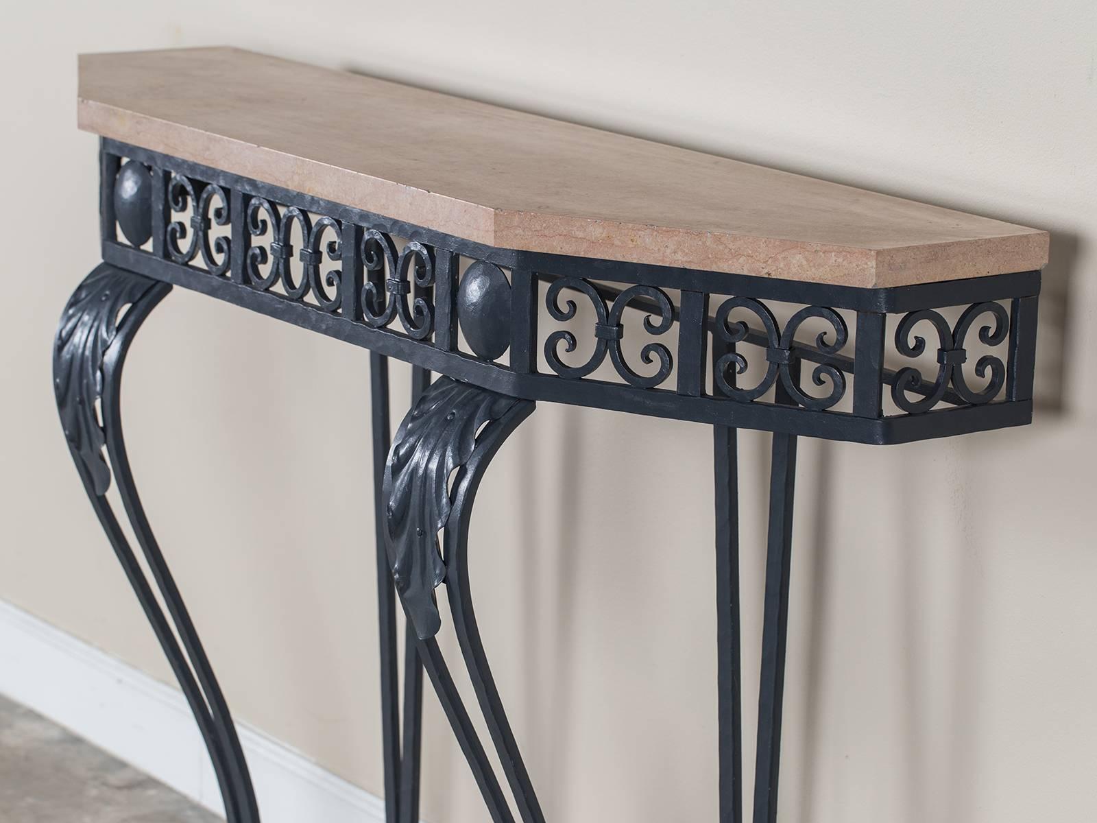Art Deco Period Painted Iron and Marble French Console Table, circa 1930 In Excellent Condition In Houston, TX