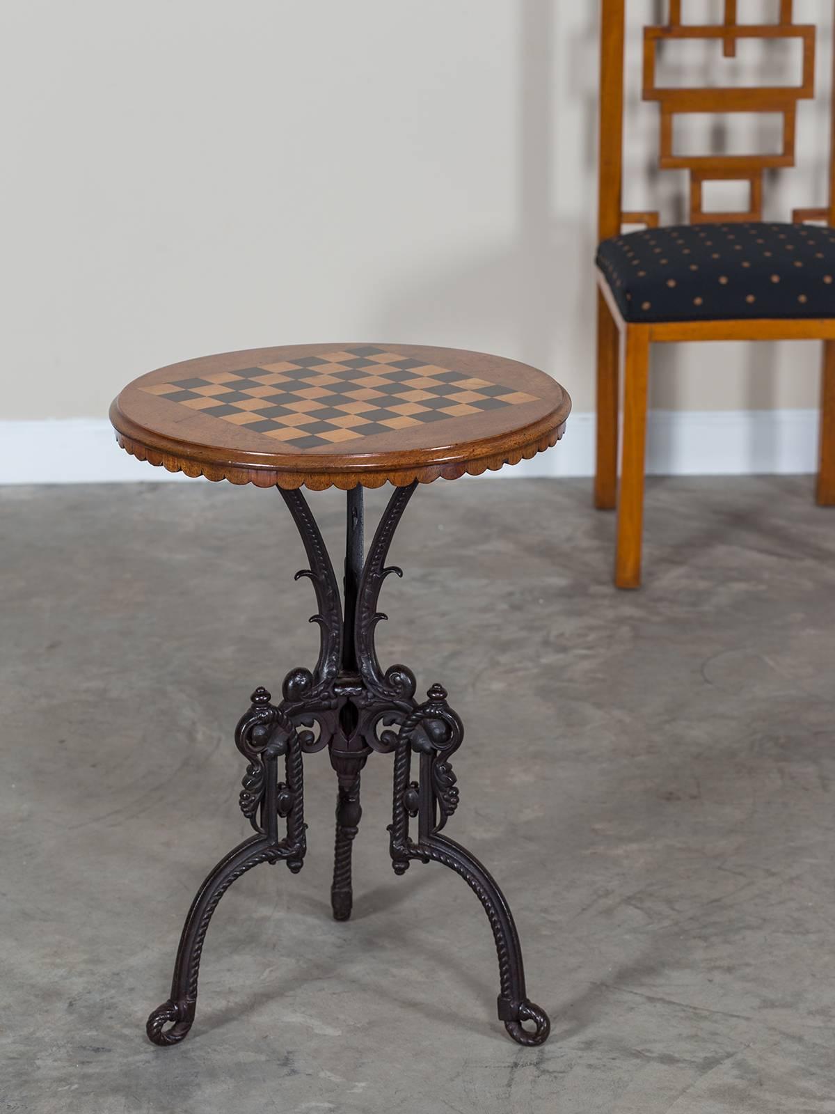 Belle Époque Antique French Chess Board Top Iron Table, circa 1880