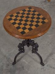 Antique French Chess Board Top Iron Table, circa 1880