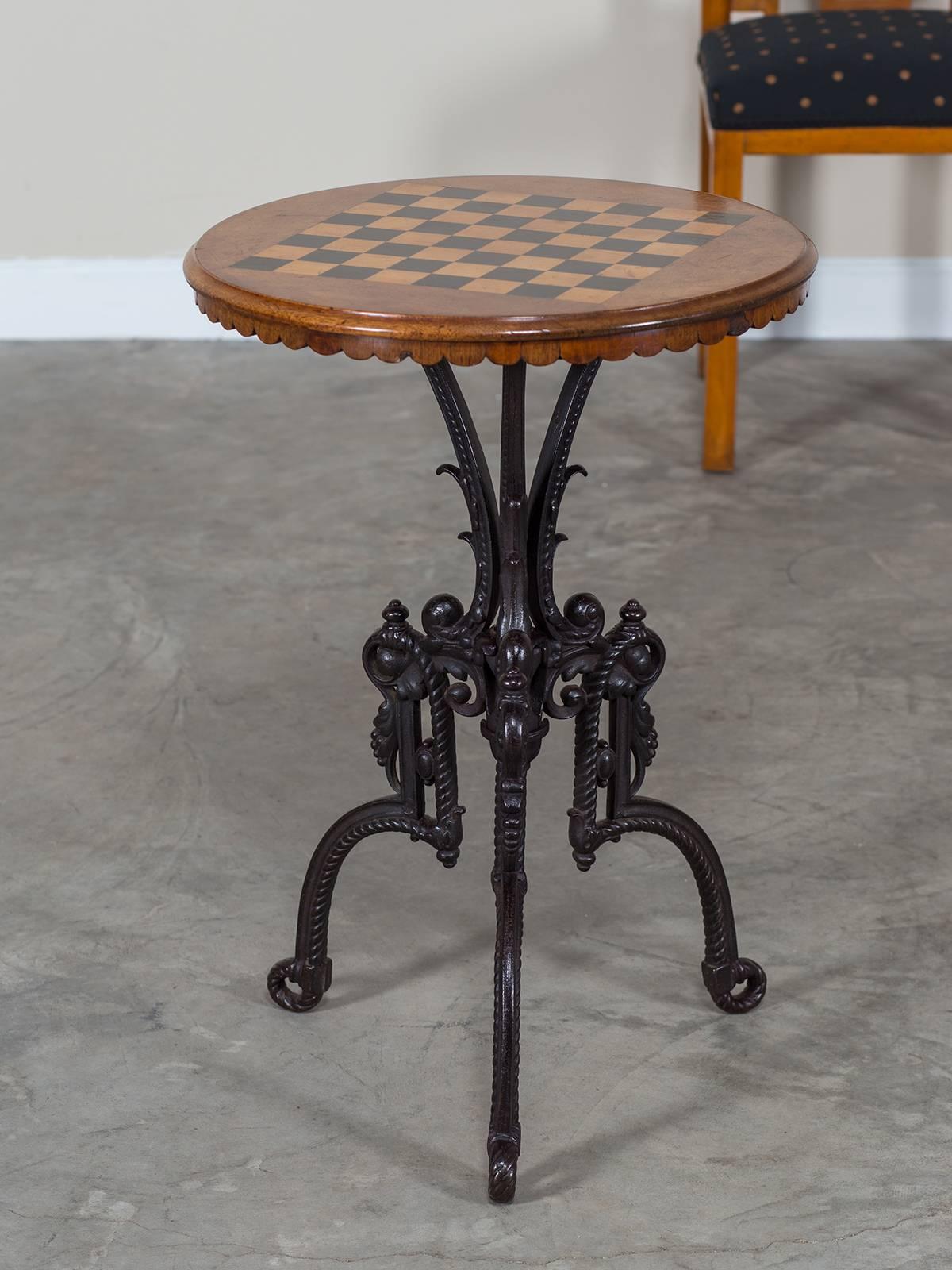 Antique French Chess Board Top Iron Table, circa 1880 1
