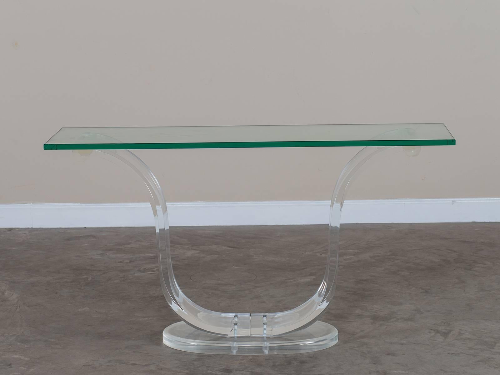 Vintage Lucite and Glass French Console Table, circa 1970 2