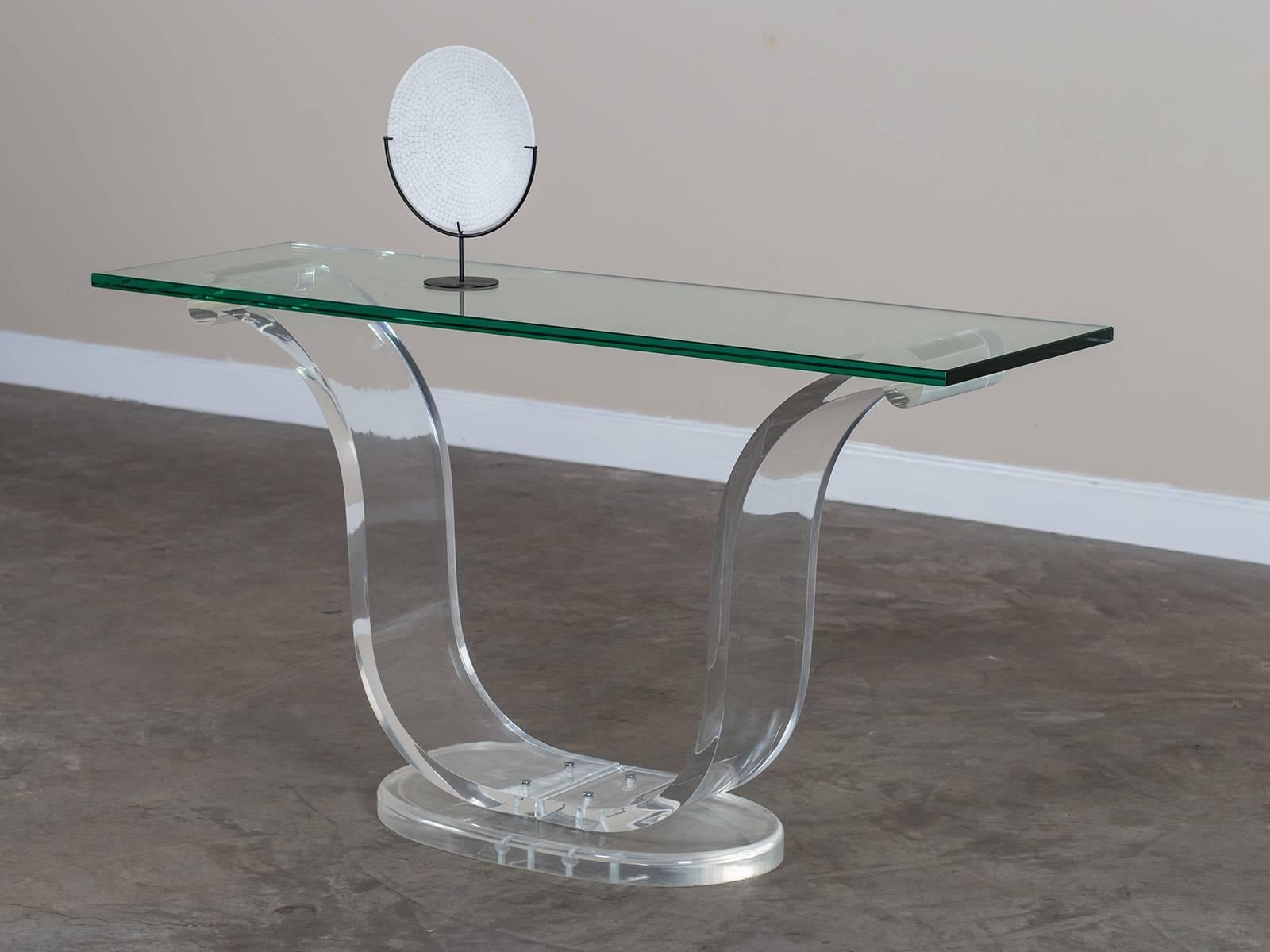 Mid-Century Modern Vintage Lucite and Glass French Console Table, circa 1970