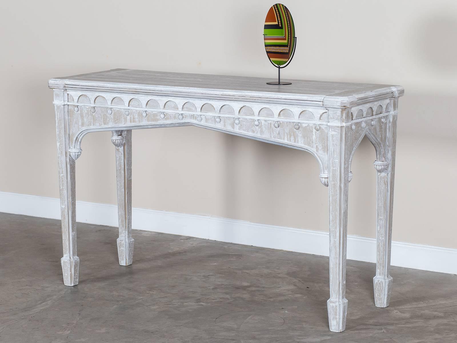 Mid-19th Century Antique English Painted Gothic Revival Oak Console Server Table, circa 1840