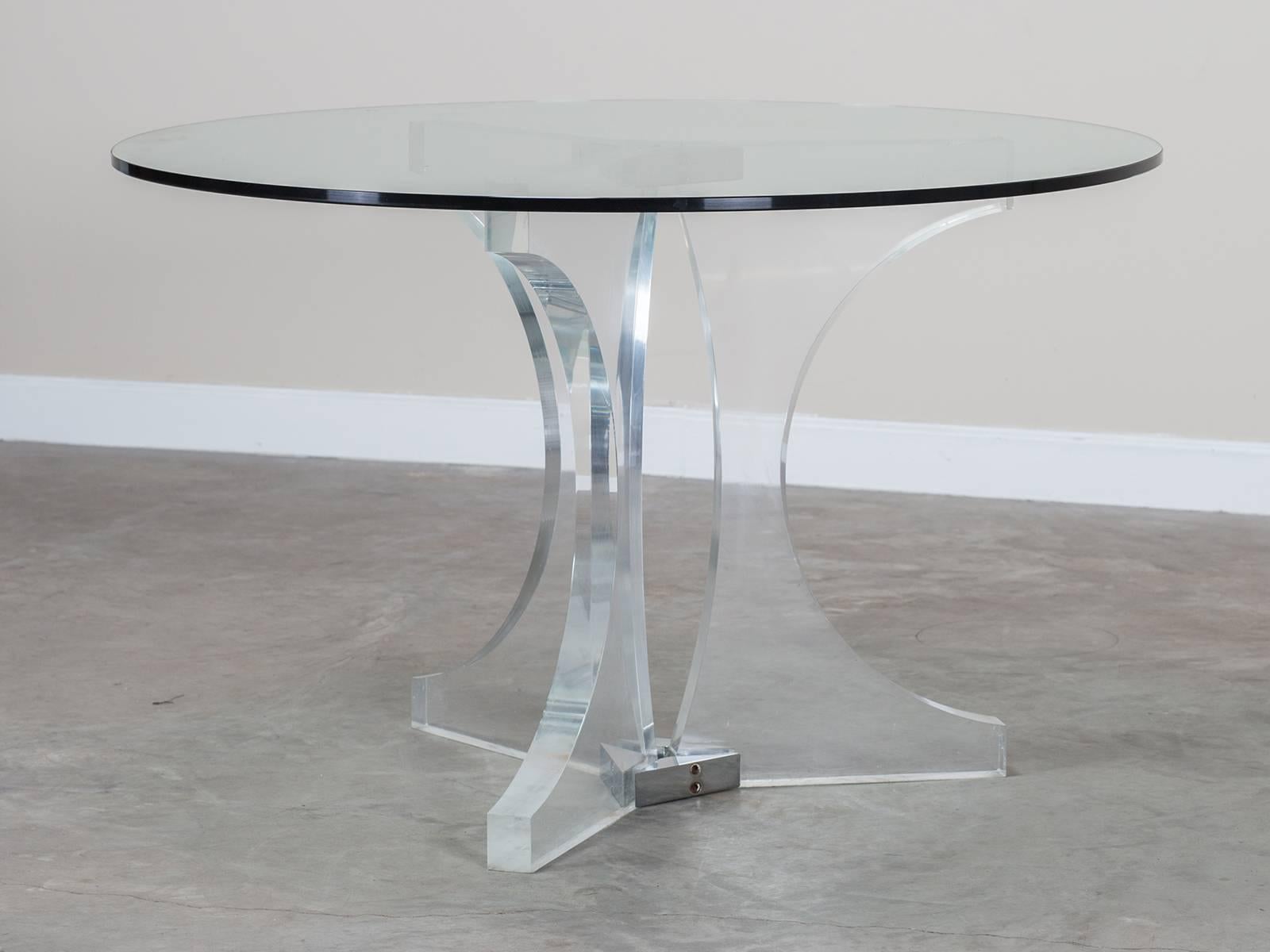 Mid-Century Modern Vintage French Lucite and Glass Table, circa 1970