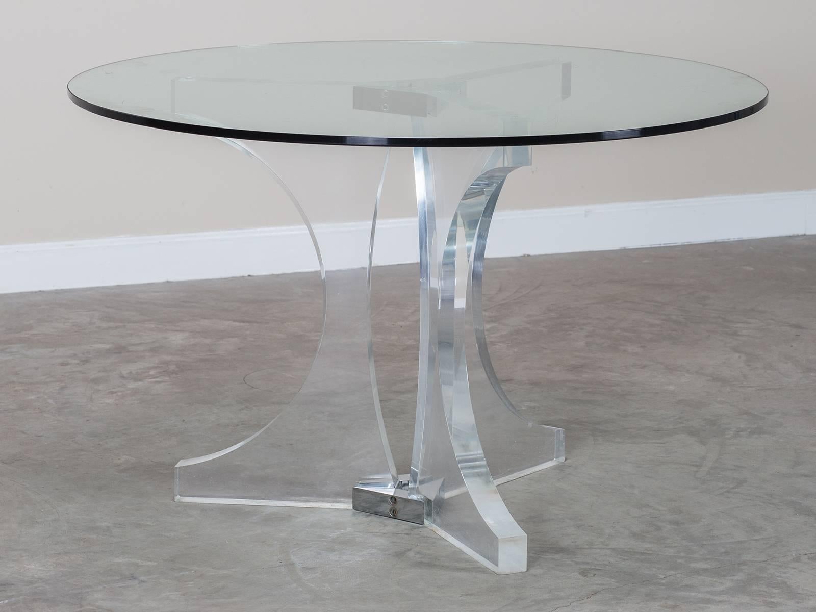 Cast Vintage French Lucite and Glass Table, circa 1970
