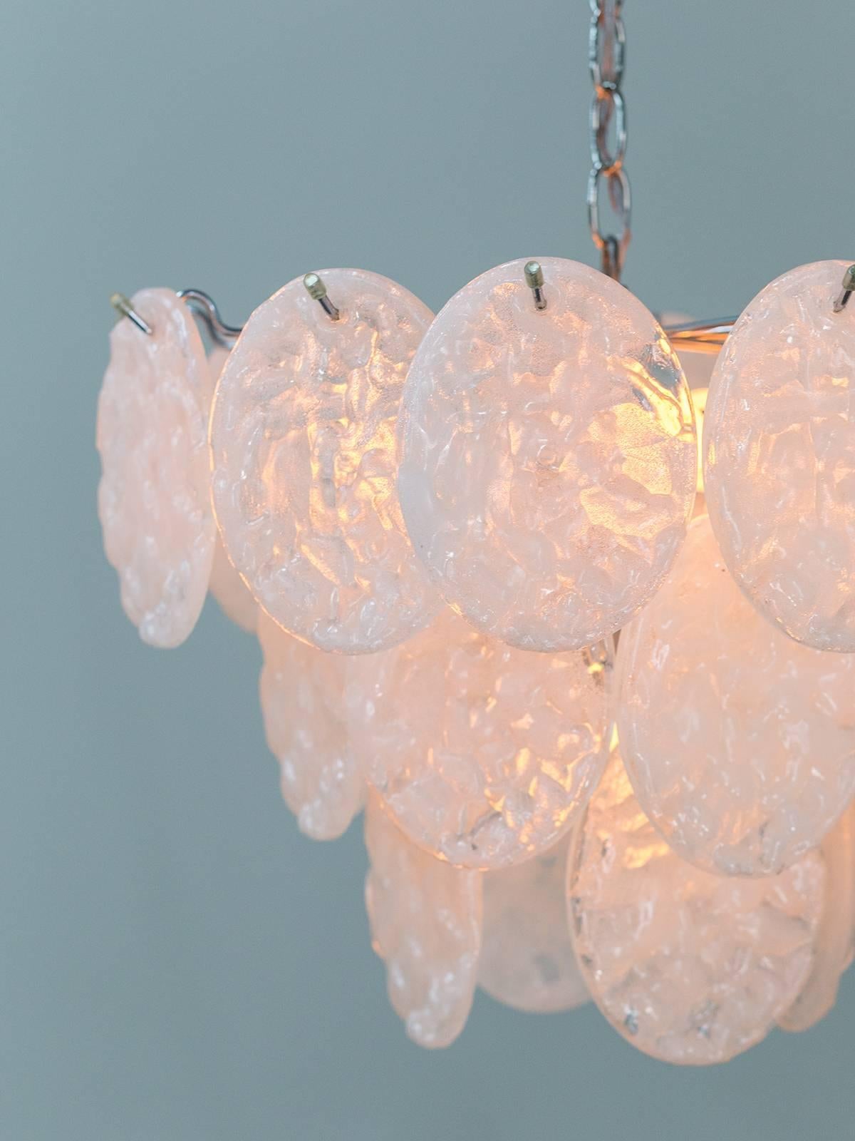 Late 20th Century Mazzega Style Italian Modern Chandelier of Oval Translucent Drops, circa 1970