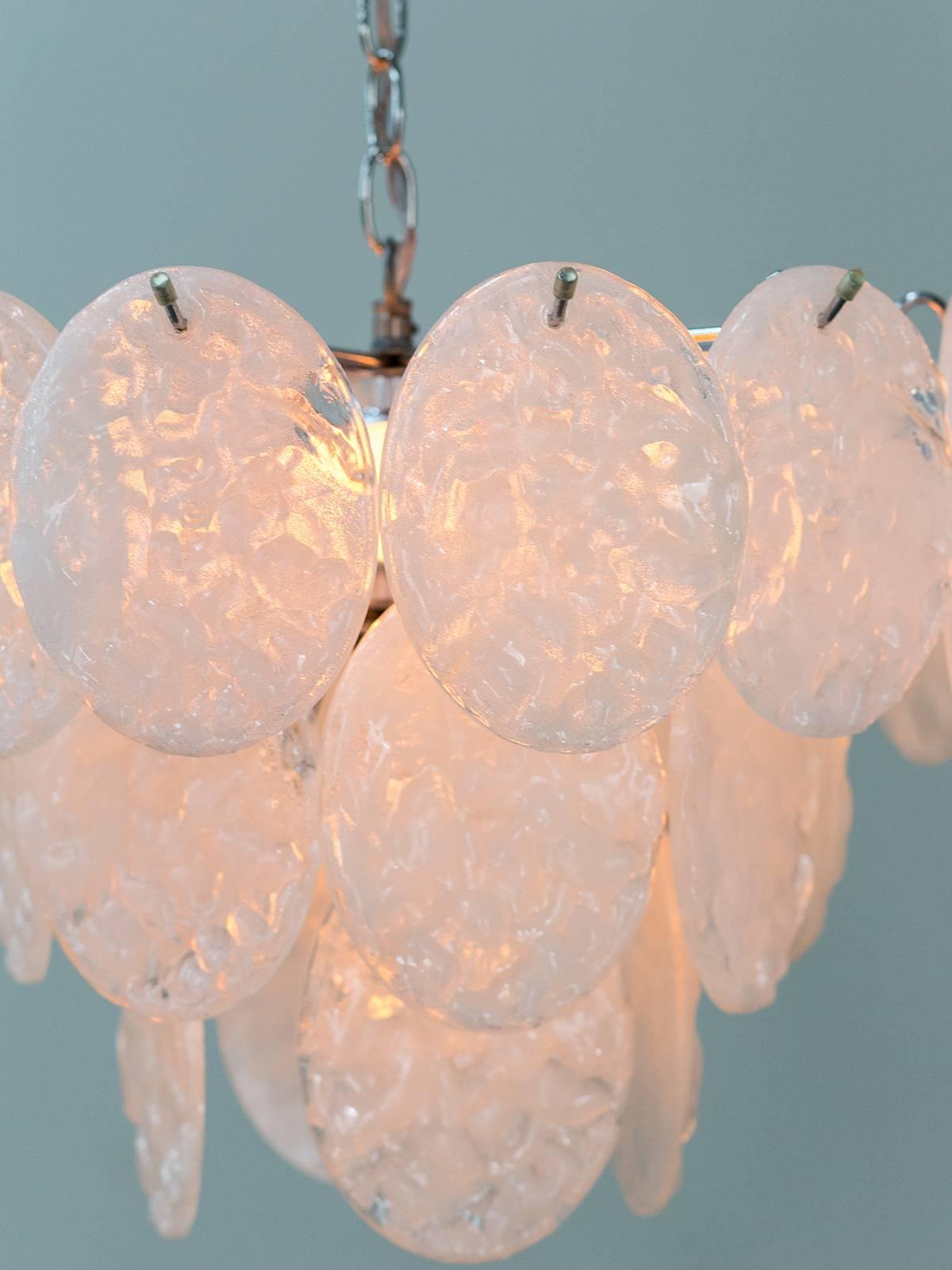 Mazzega Style Italian Modern Chandelier of Oval Translucent Drops, circa 1970 In Excellent Condition In Houston, TX