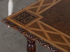 Antique English Arts and Crafts Oak, Burl Walnut & Satinwood Table, circa 1890