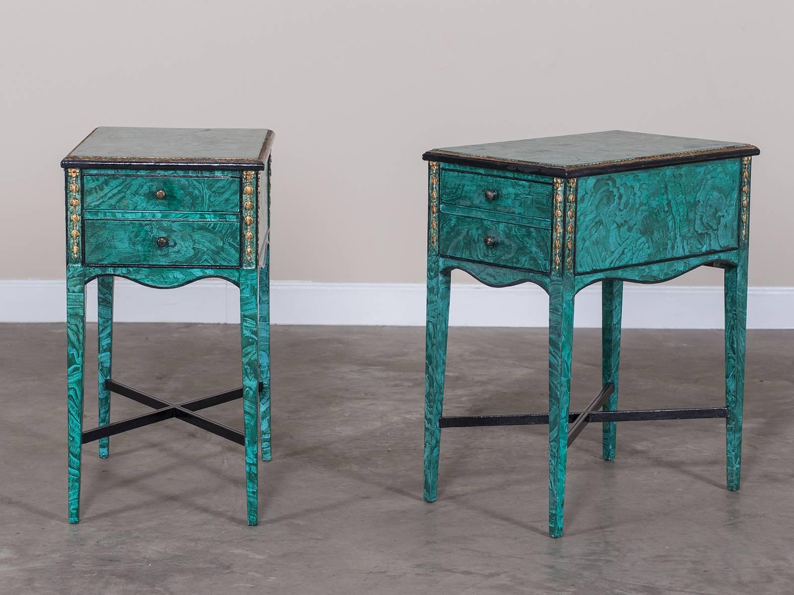 Receive our new selections direct from 1stdibs by email each week. Please click Follow Dealer below and see them first!

The bold faux Malachite painted finish of these vintage English side tables circa 1940 make them a statement piece in any