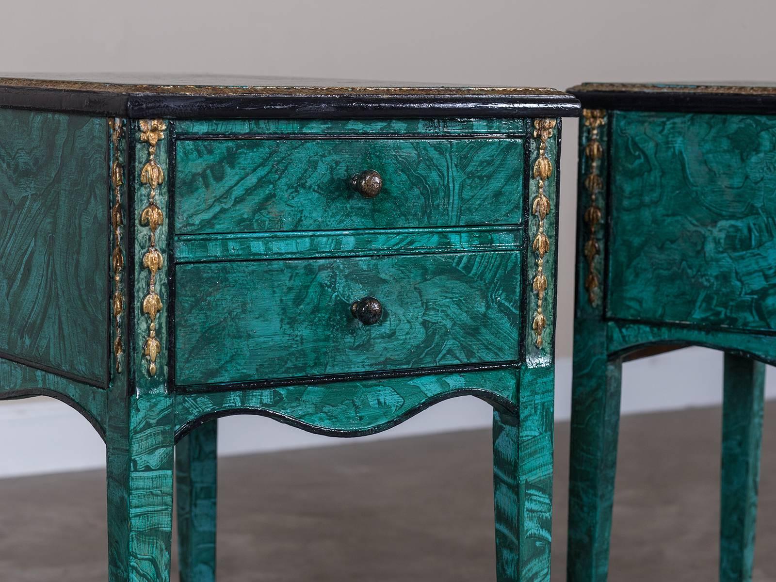 Pair of Vintage English Painted Side Tables, Gilt Accents, circa 1940 1