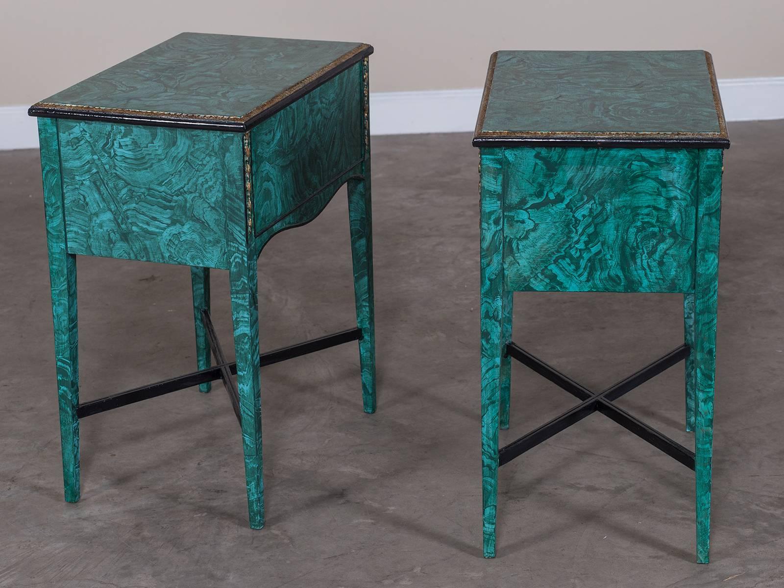 Pair of Vintage English Painted Side Tables, Gilt Accents, circa 1940 4
