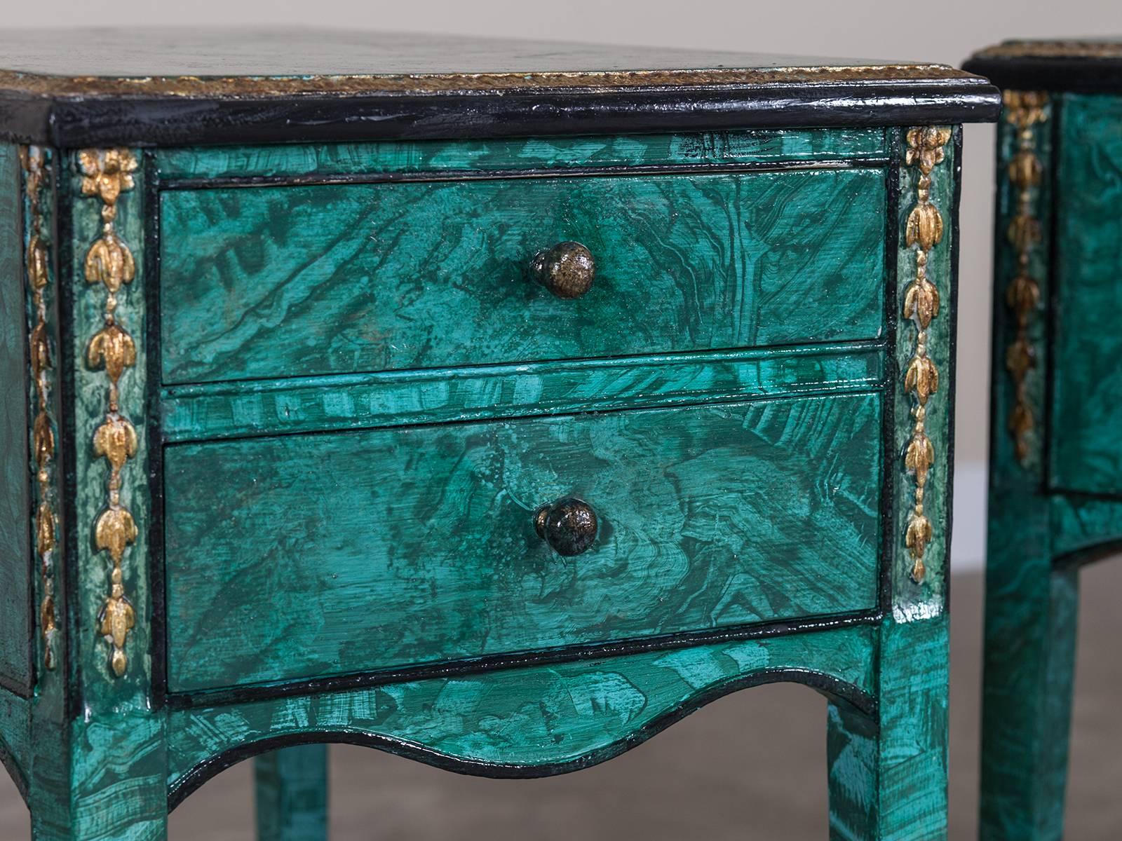 Pair of Vintage English Painted Side Tables, Gilt Accents, circa 1940 2