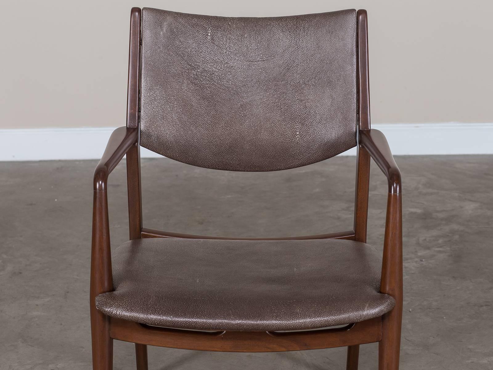 Vintage Danish Modern Armchair with Shagreen Upholstery, circa 1965 In Excellent Condition In Houston, TX