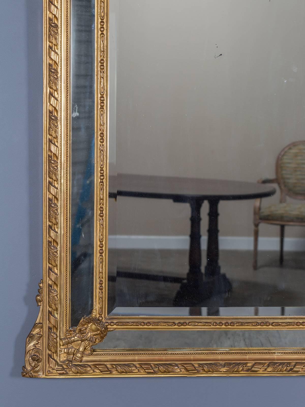 Late 19th Century Antique Louis XVI French Giltwood Pareclose Mirror, circa 1890 For Sale