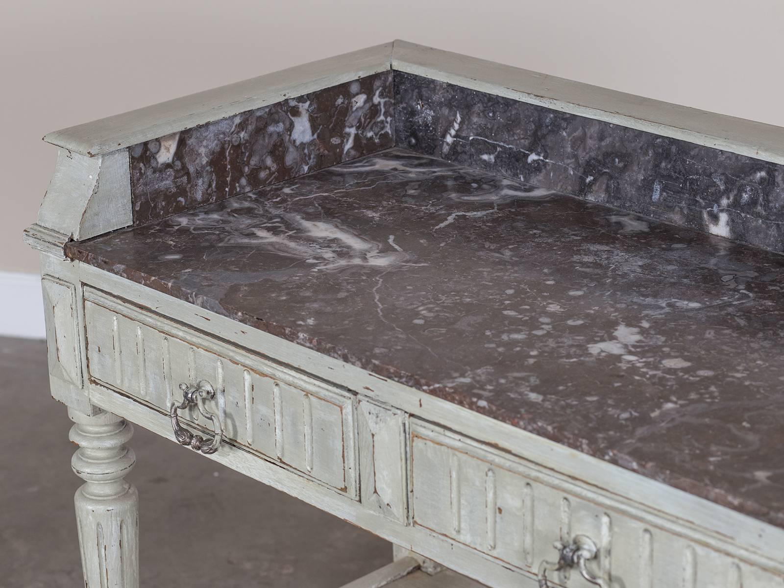 English Antique French Marble-Top Painted Table Washstand, circa 1880