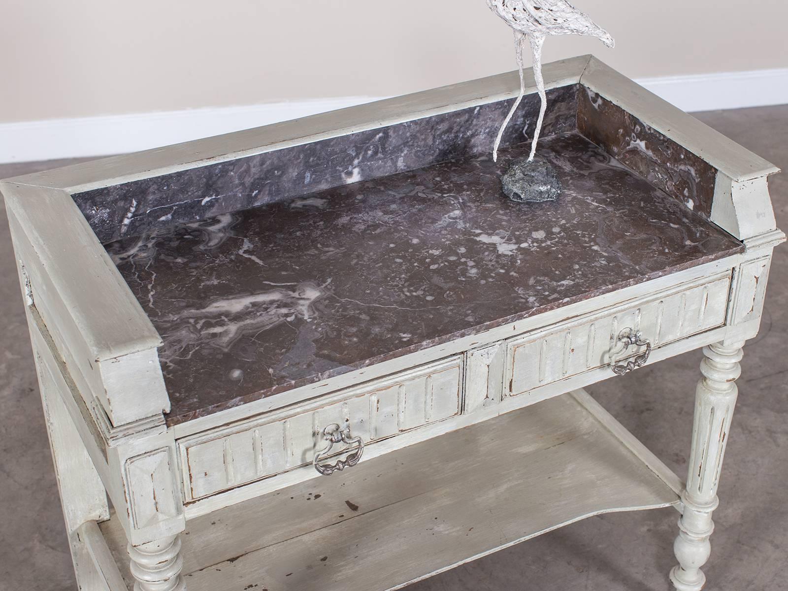 Country Antique French Marble-Top Painted Table Washstand, circa 1880