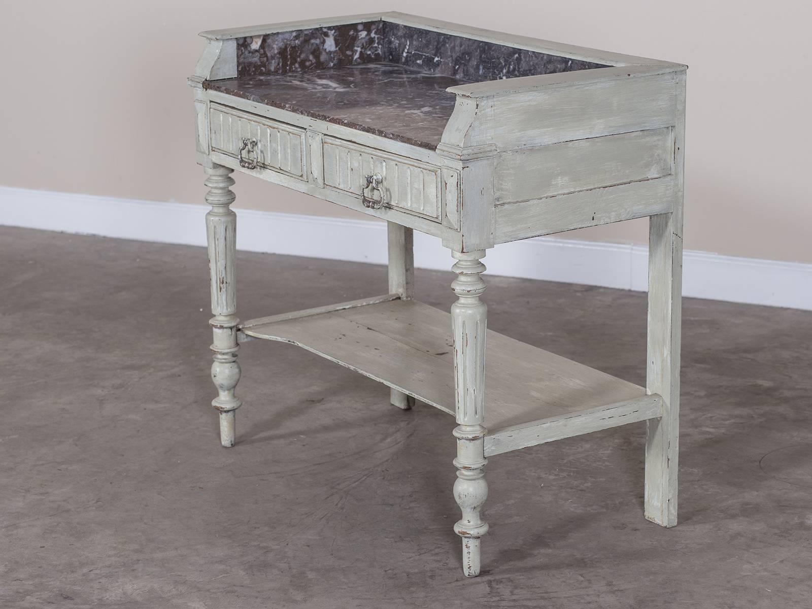 Antique French Marble-Top Painted Table Washstand, circa 1880 2