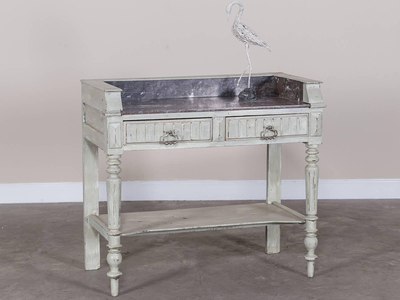 Late 19th Century Antique French Marble-Top Painted Table Washstand, circa 1880